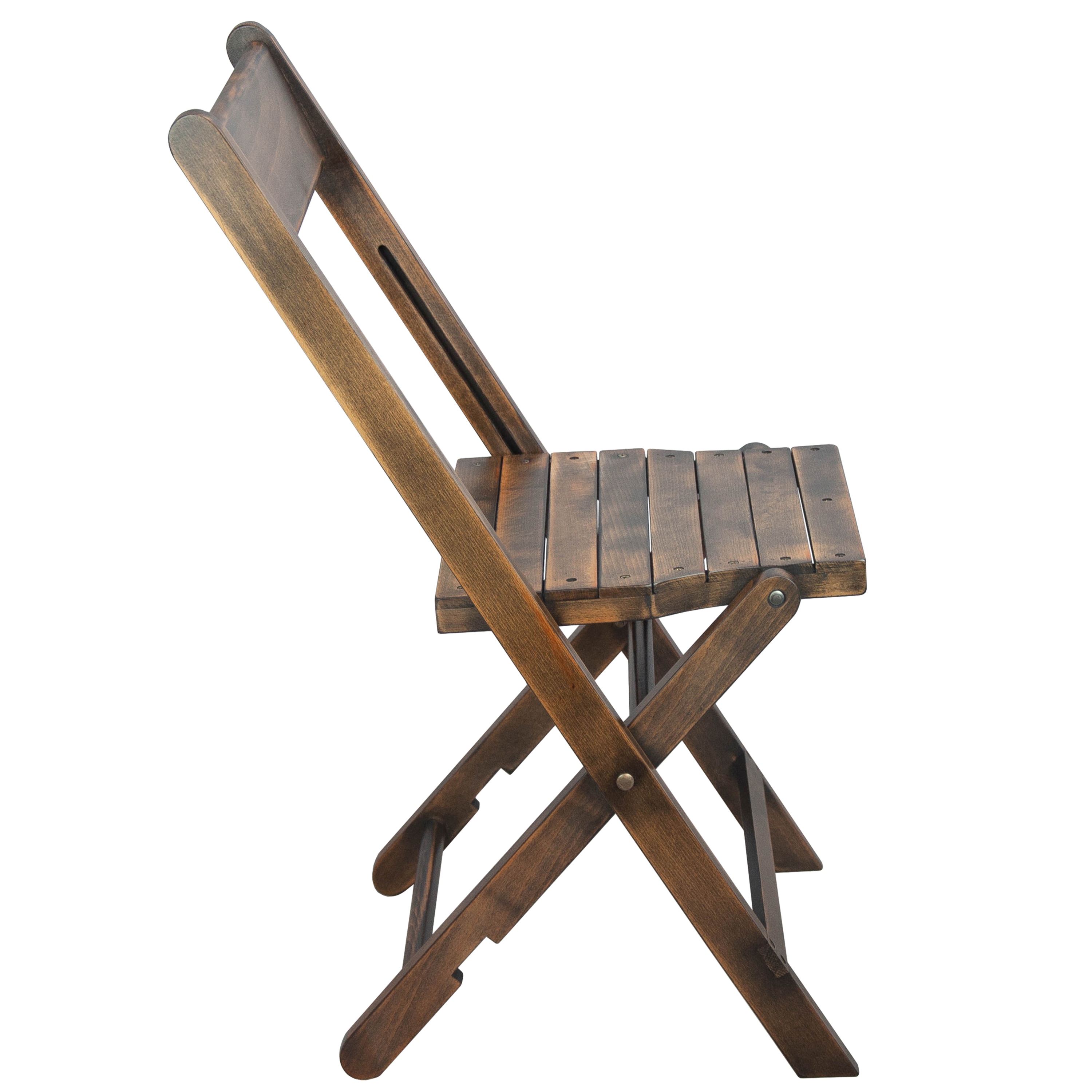 Antique Black Slatted Wood Folding Event Chair, Set of 4
