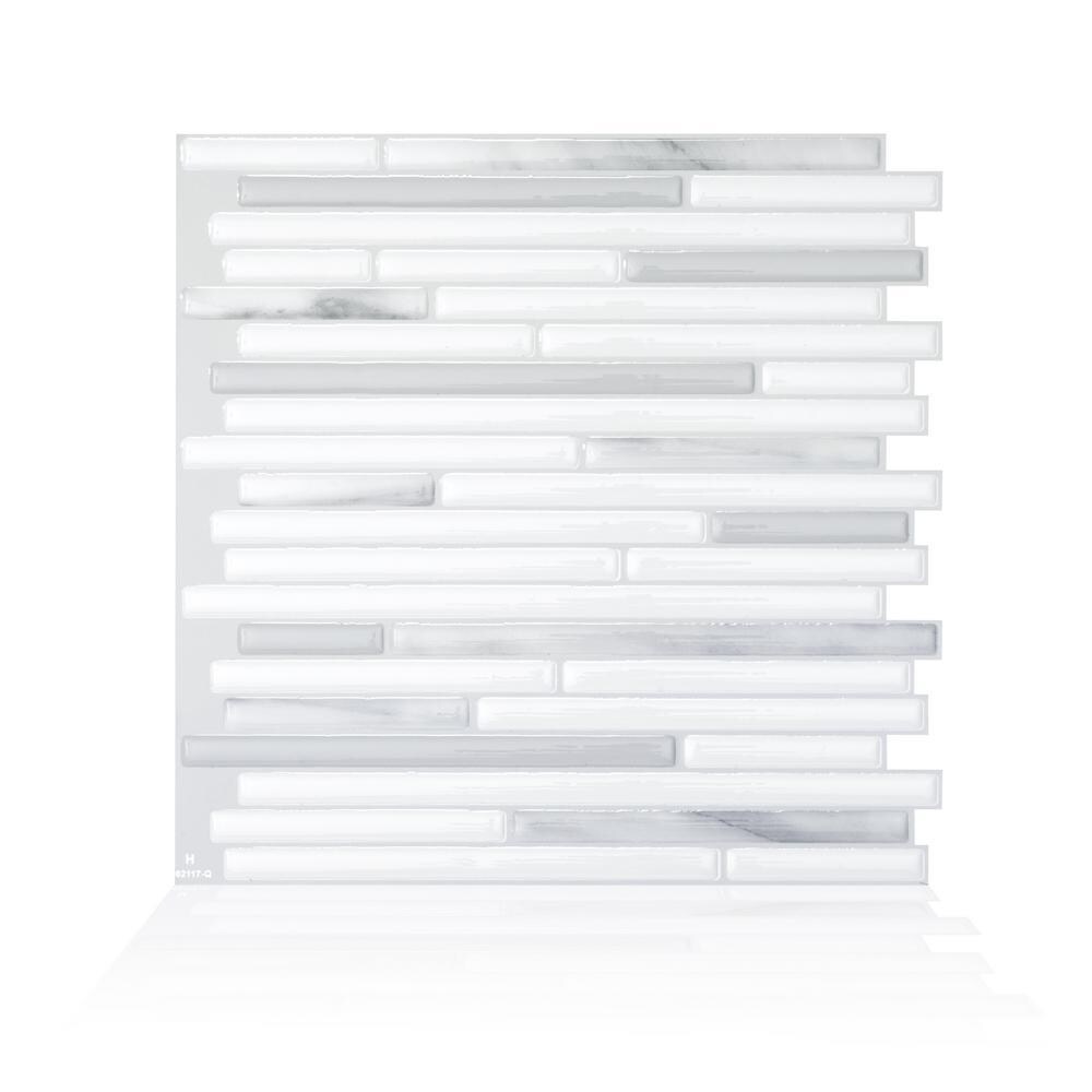Smart Tiles 4-Pack White, Blue, Gray, Silver 9-in x 10-in Polished Resin Mosaic Peel & Stick Wall Tile