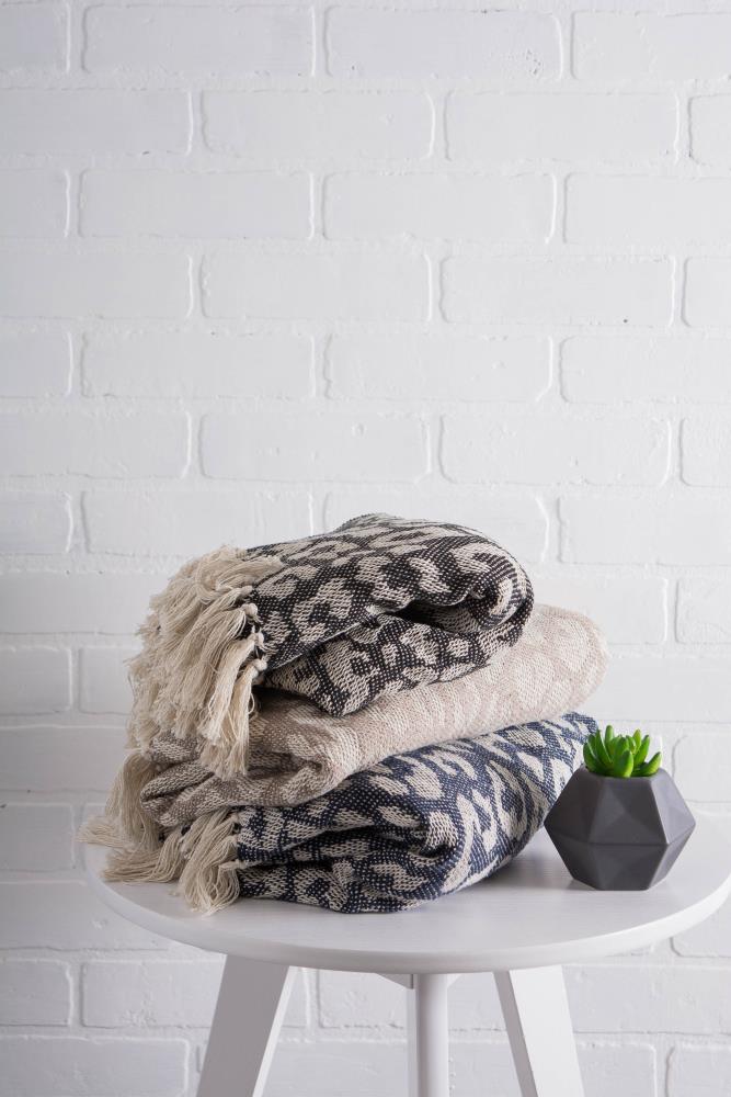 Beige and White Cotton Leopard Print Throw Blanket