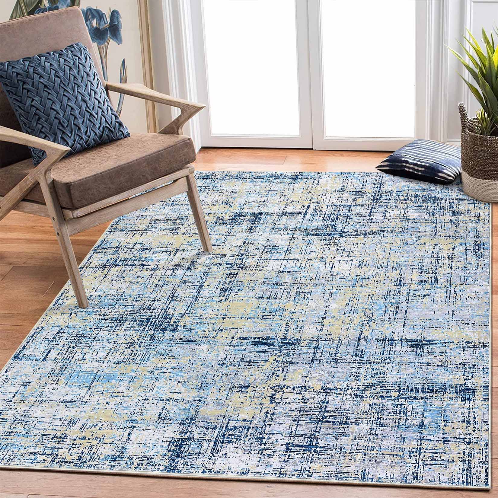 Garvee YXY-LO-PHO-139U4OAD 8 x 10 (ft) Loomed Polyester Blue Rectangular Indoor Abstract Mid-Century Modern Machine washable Area rug