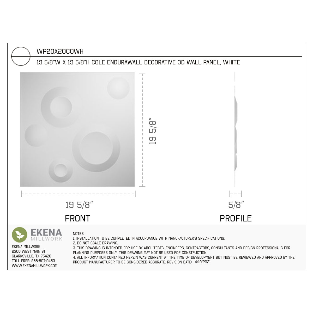 Ekena Millwork WP20X20COWH-CASE-20 Wall-Panels - View #2