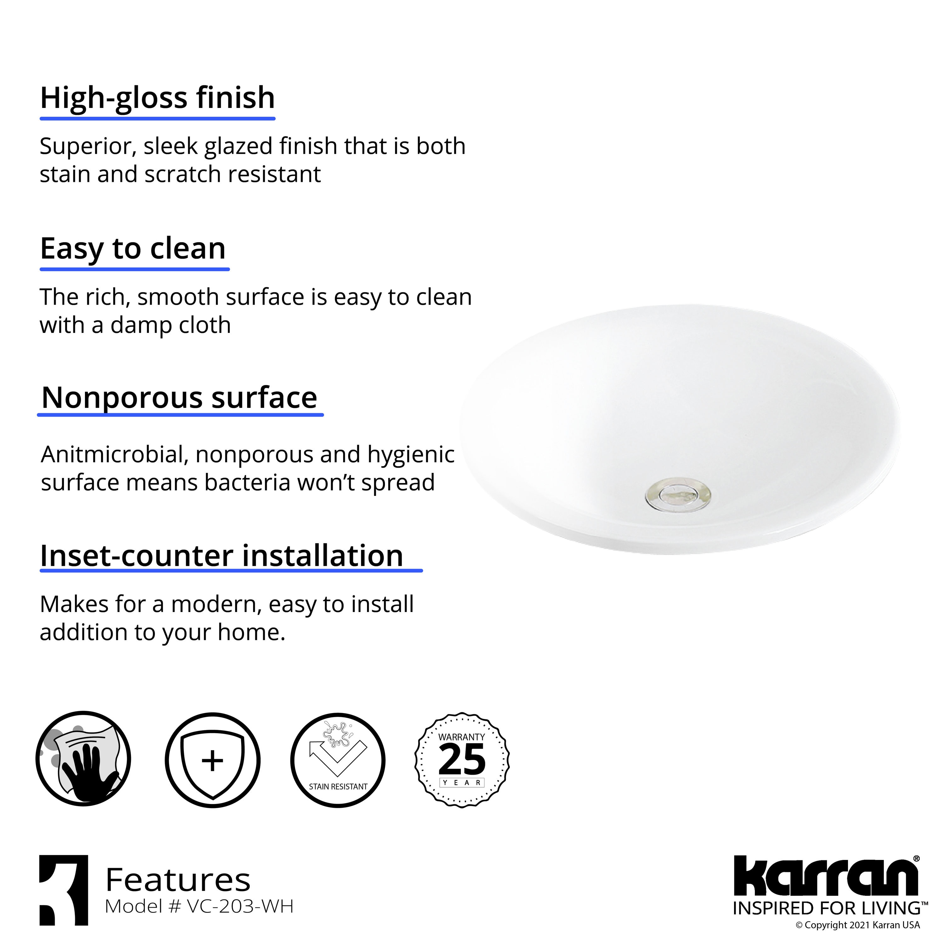 Valera White 18" Round Ceramic Bathroom Sink