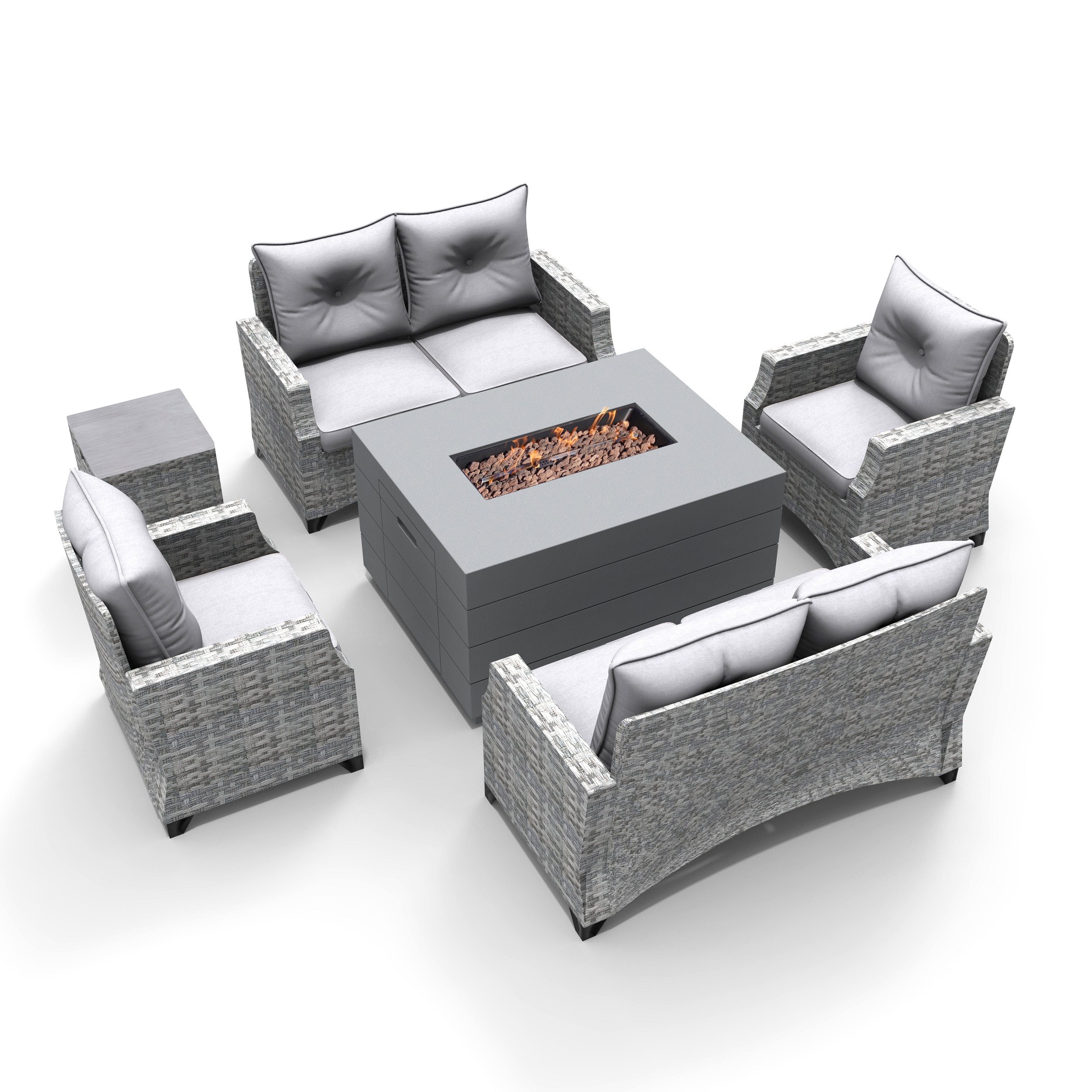 Moda Furnishings 2150-1801-2S Yuri 6 -Piece Wicker Patio Conversation Set with Gray Cushions
