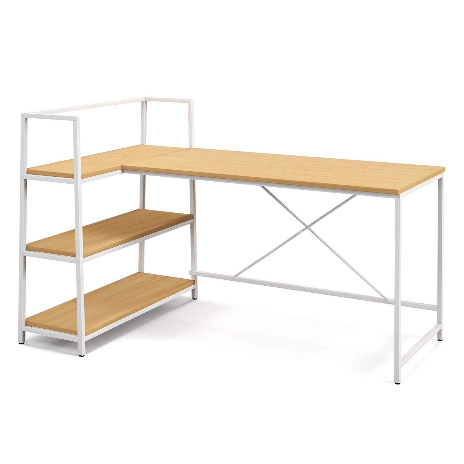 SUGIFT - Reversible L-Shaped Computer Desk 59-in Corner Workstation with 3-Tier Open Shelf 265-lb...