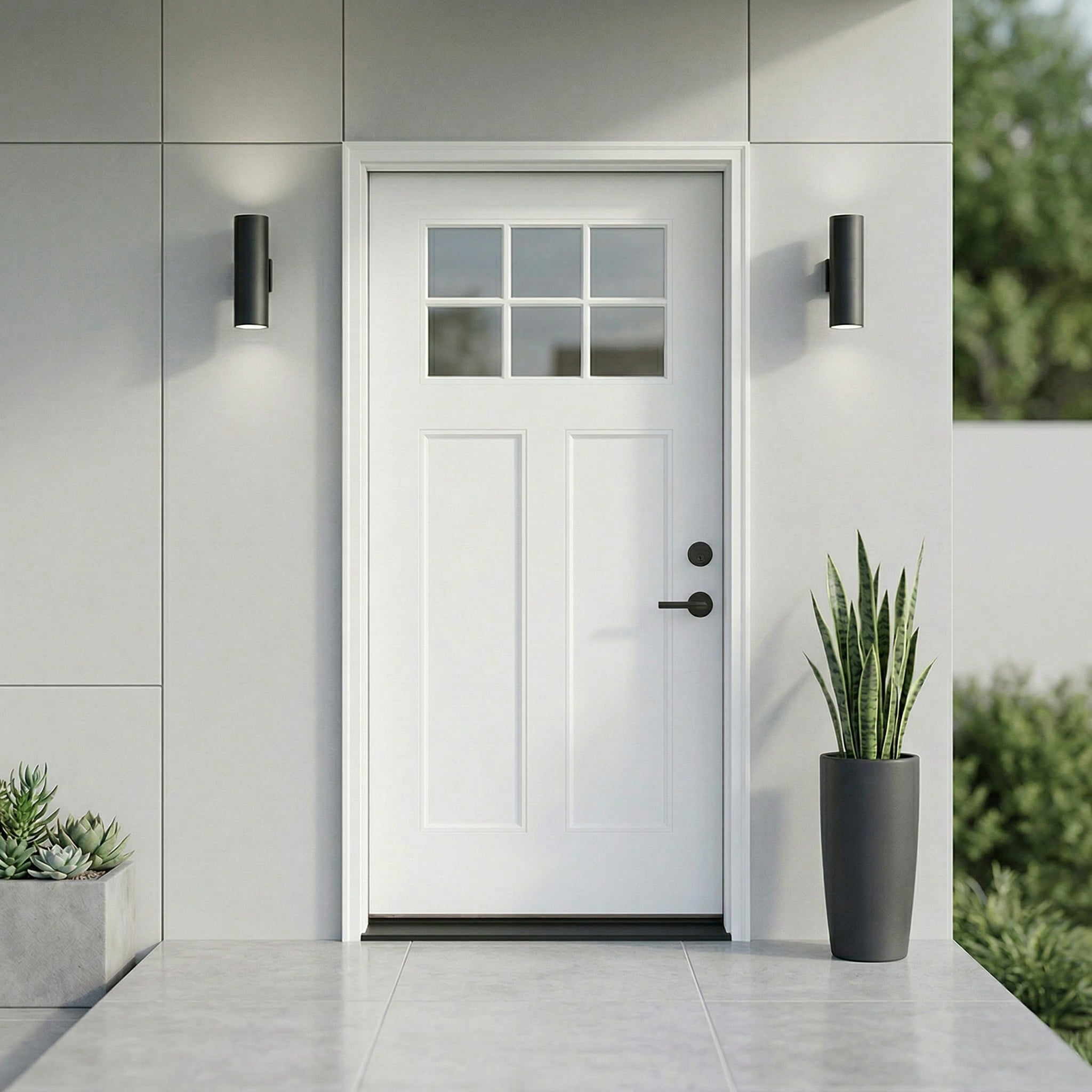 Wooakway 36 x 80 Fiberglass Entry Door with Brickmould White Primed Left Hand Inswing 2-Panel 6-Lite Low-E Glass 6-9/16 Frame #FXLS0604-603Z421