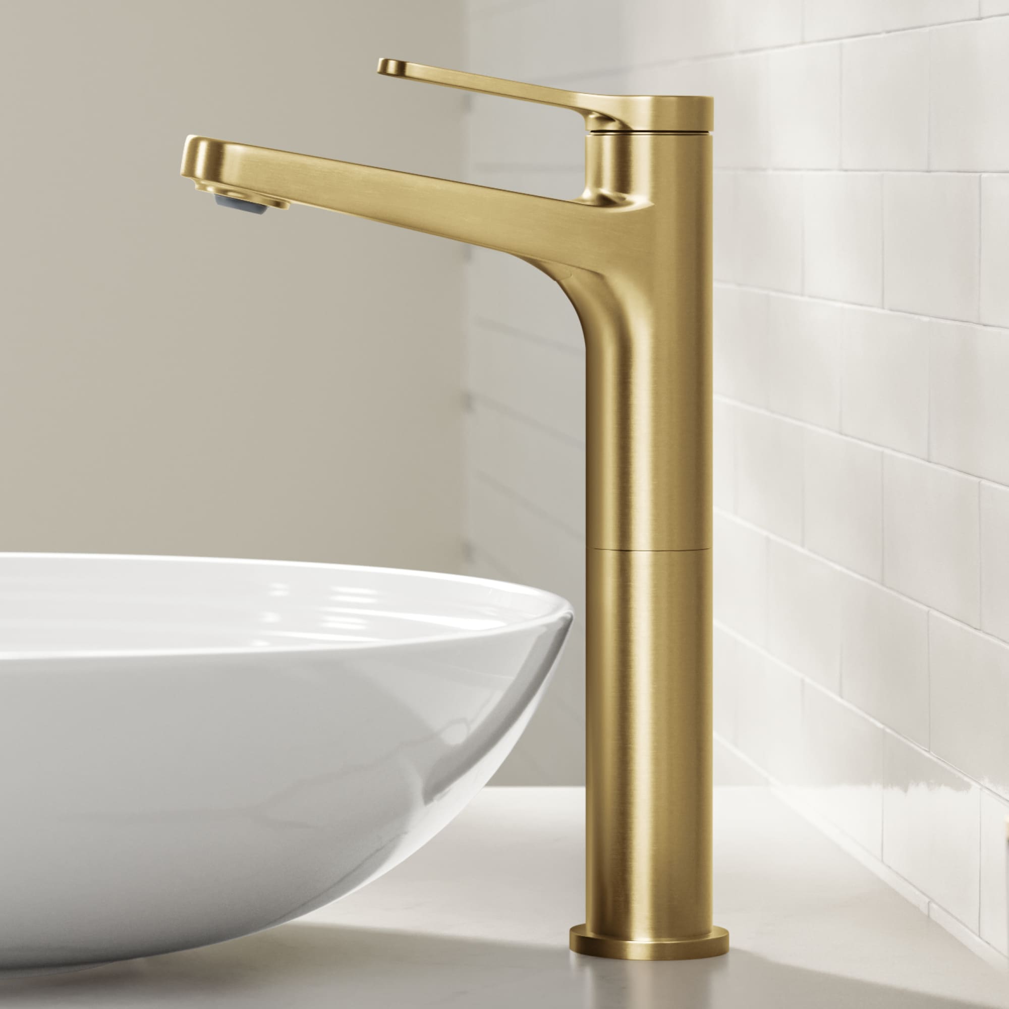 Kraus KVF-1410SFBB Indy Spot Free Brushed Brass Vessel 1-handle WaterSense Low-arc Commercial/Residential Handle Bathroom Sink Faucet with Drain