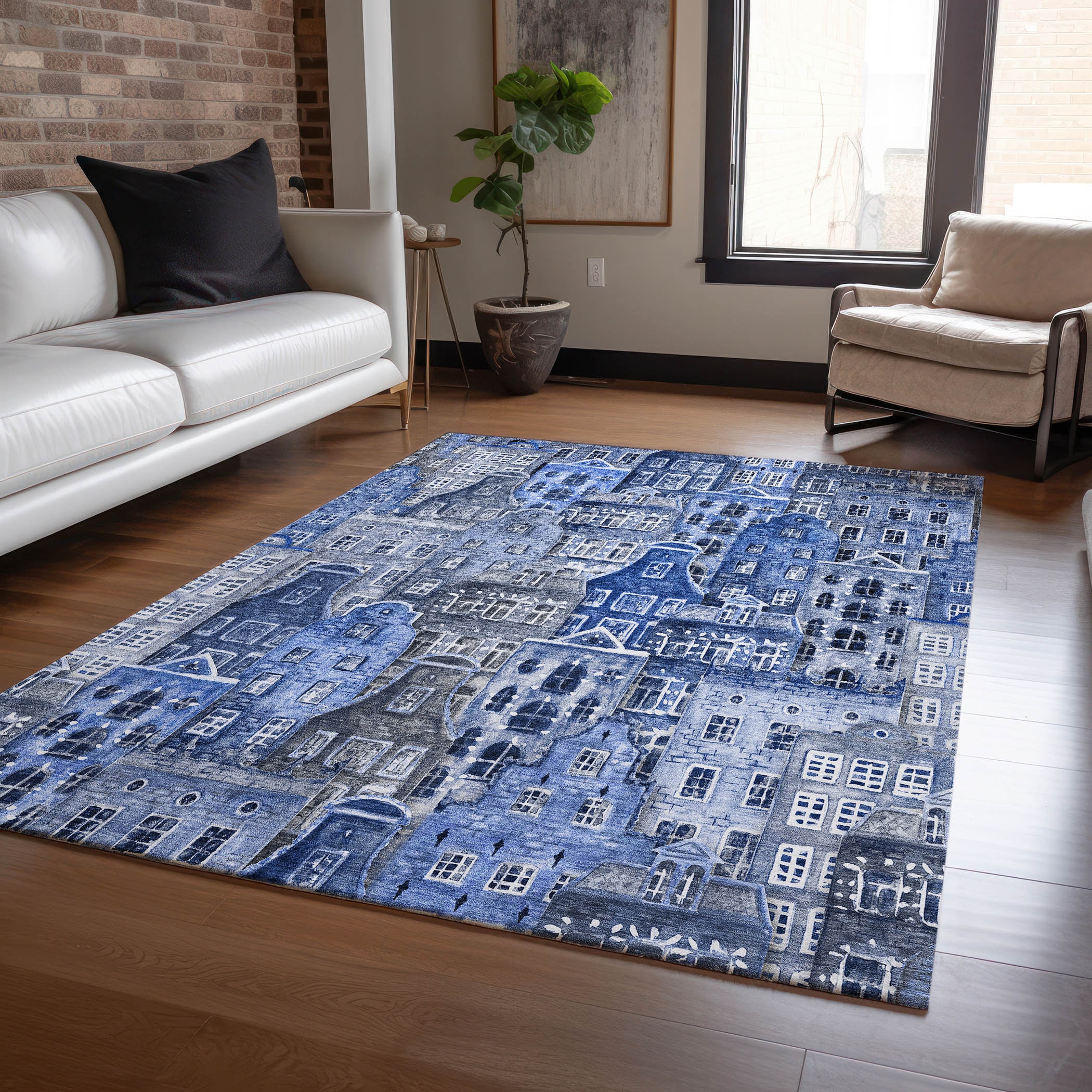 Addison Rugs ACN600BU30X46 Chantille ACN600BU 2 x 3 (ft) Polyester Blue Rectangular Indoor/Outdoor Abstract Machine washable Area rug