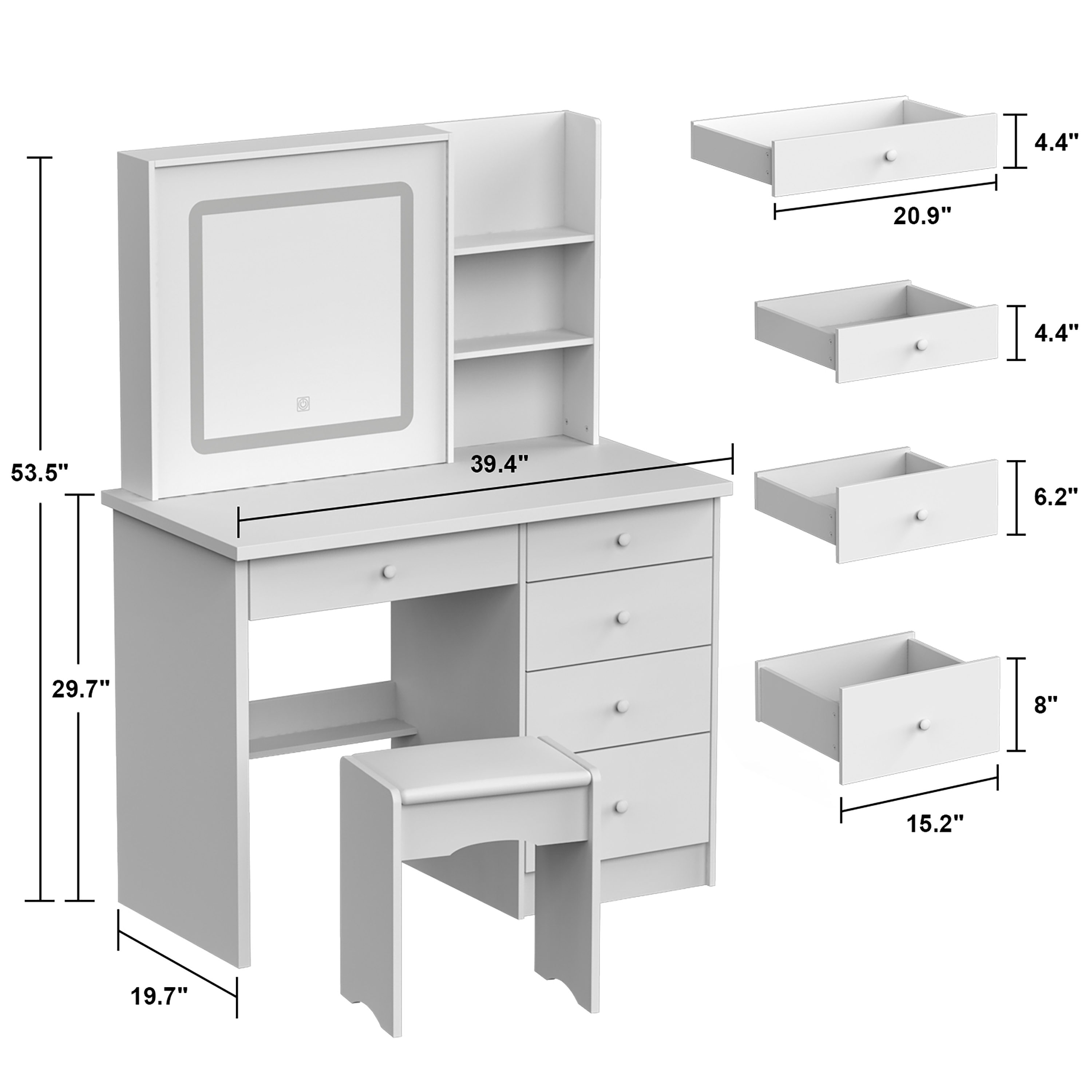 FUFU&GAGA Vanity Set with Stool and Mirror, Light in the Makeup ...