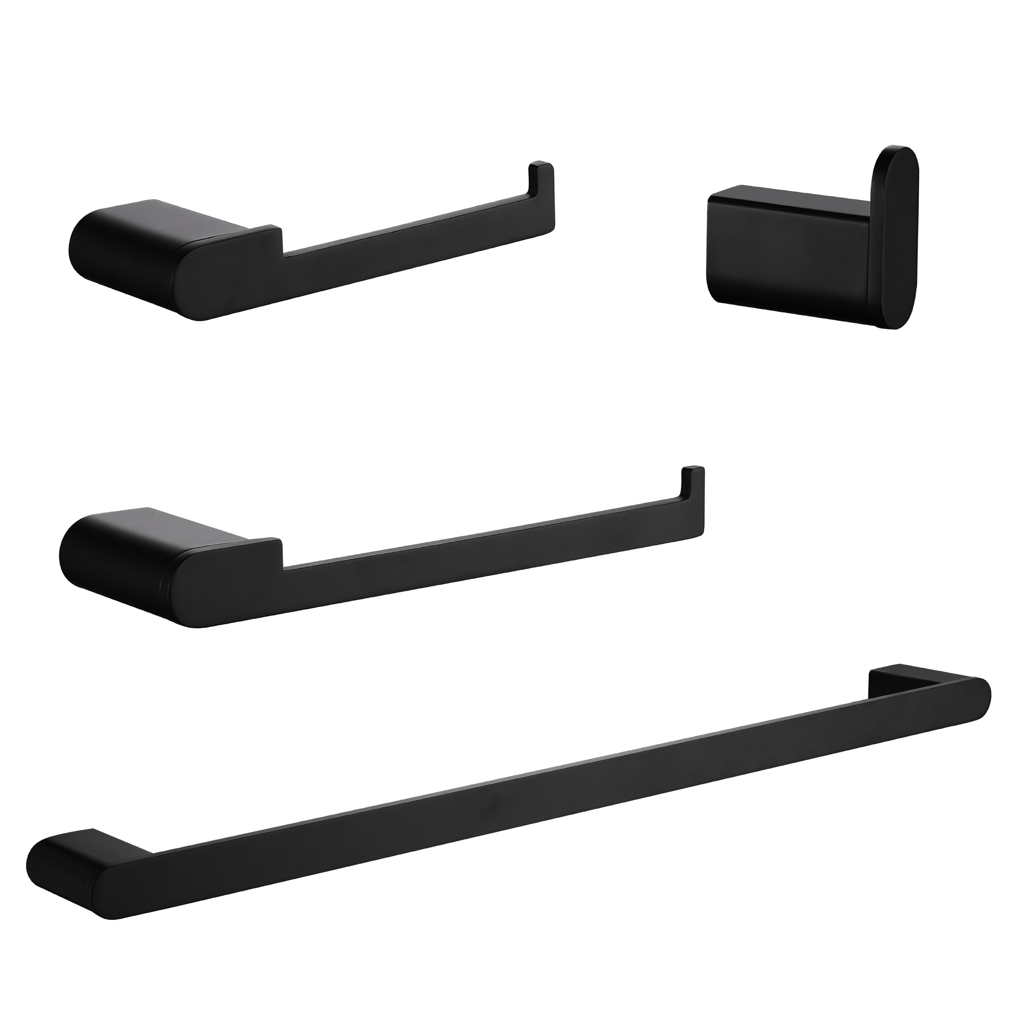 Vanityfus - Matte Black 4-Piece Bathroom Hardware Set includes Bathrobe Towel hook Hand Towel Bar...