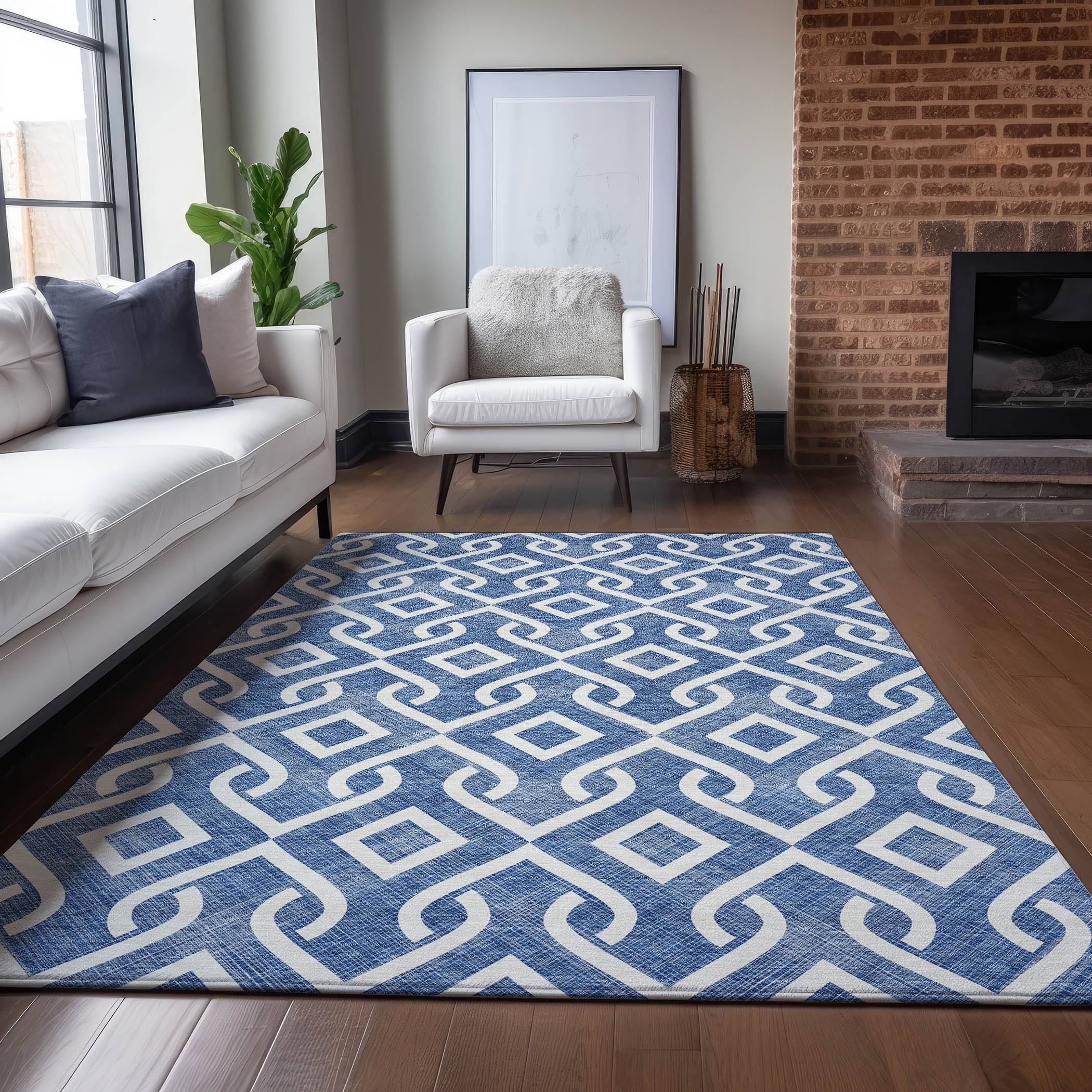 Addison Rugs ACN621BU3X5 Chantille ACN621BU 3 x 5 (ft) Polyester Blue Rectangular Indoor/Outdoor Geometric Machine washable Area rug