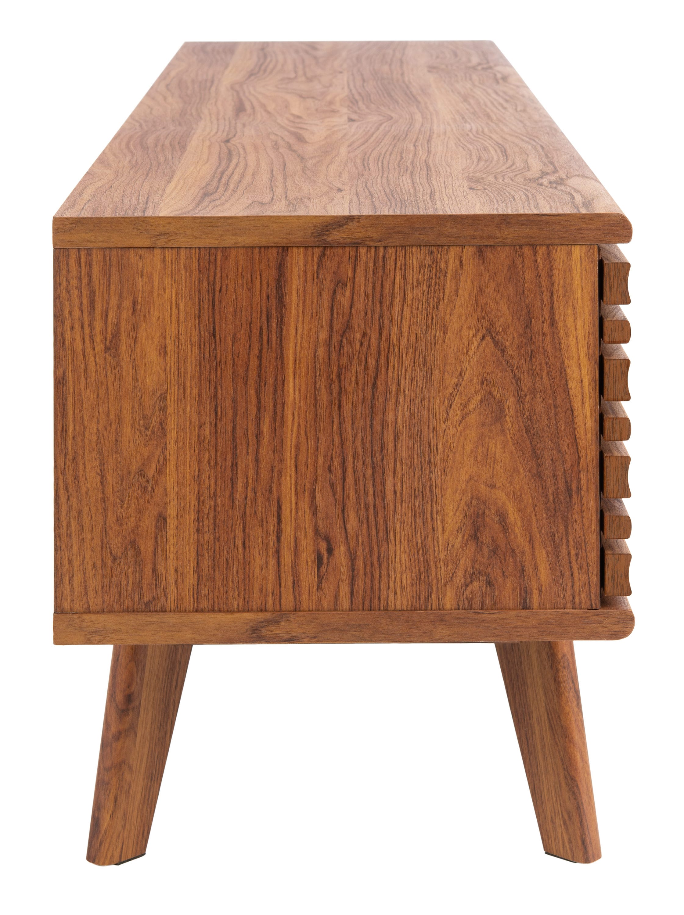 Retro Chic Walnut Media Stand with Splayed Legs and Slatted Doors