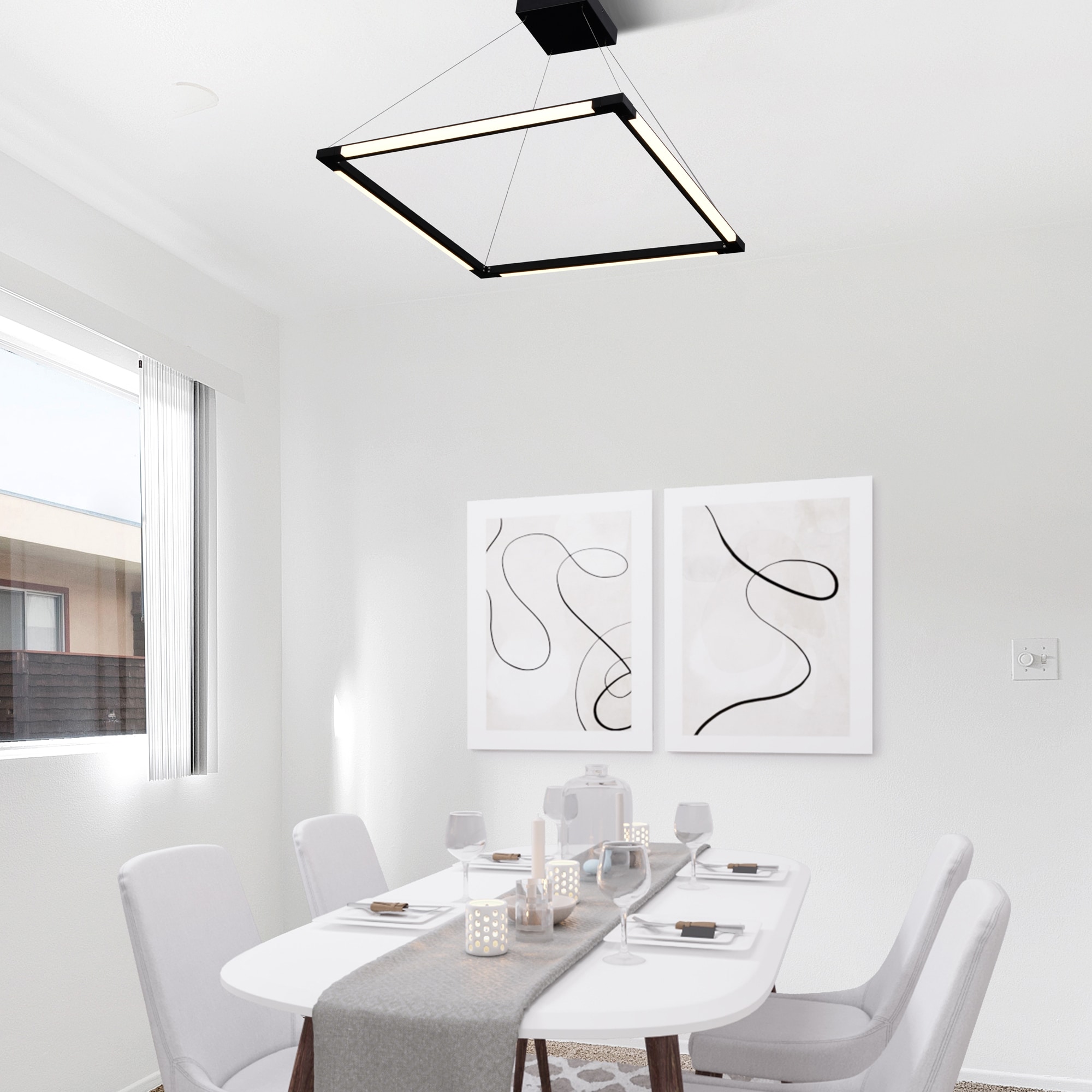 Atria Crystal Black 24" Square LED Adjustable Chandelier