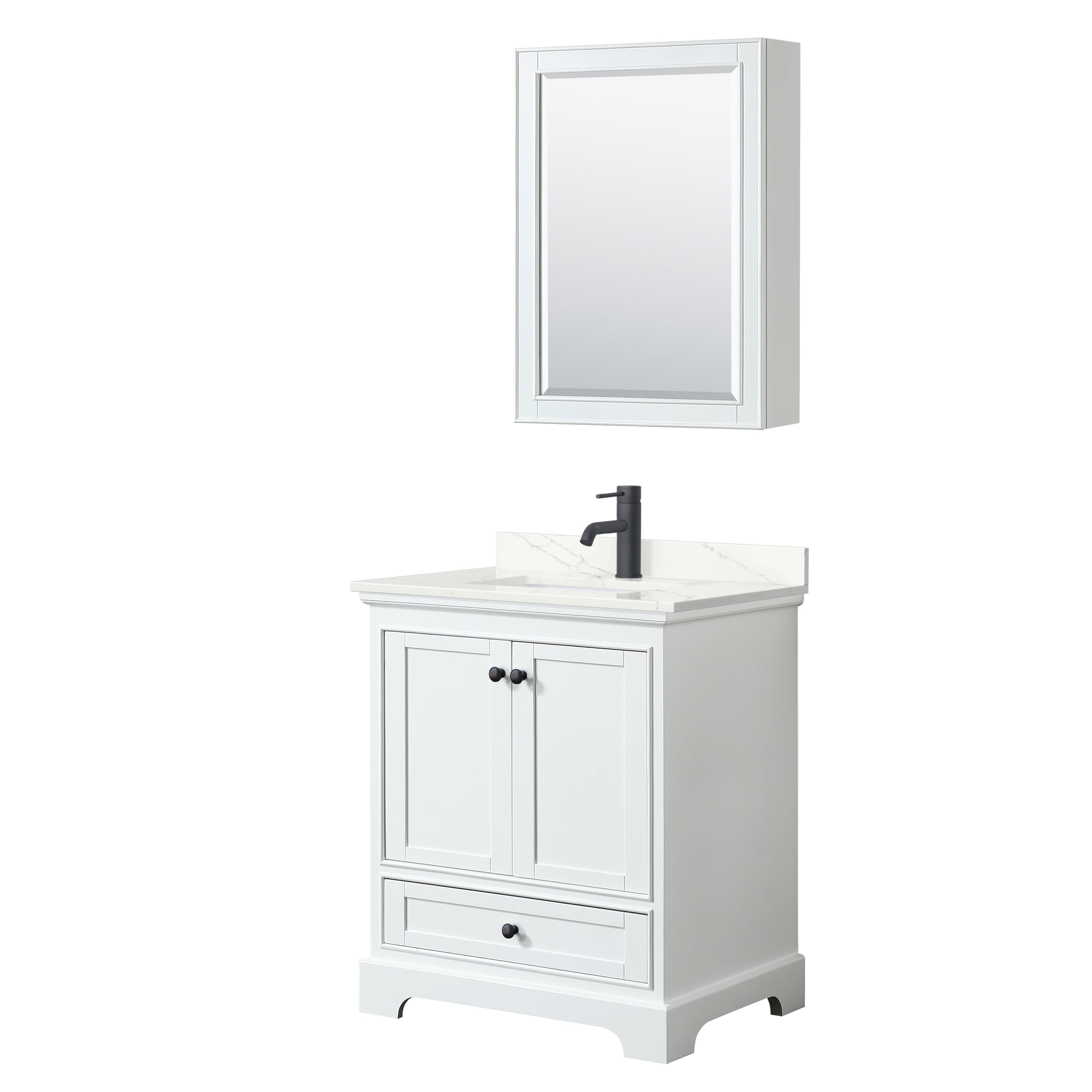 Wyndham Collection WCS202030SWBGTUNSMED Deborah 30-in White Undermount Single Sink Bathroom Vanity with Giotto Quartz Top (Mirror Included)