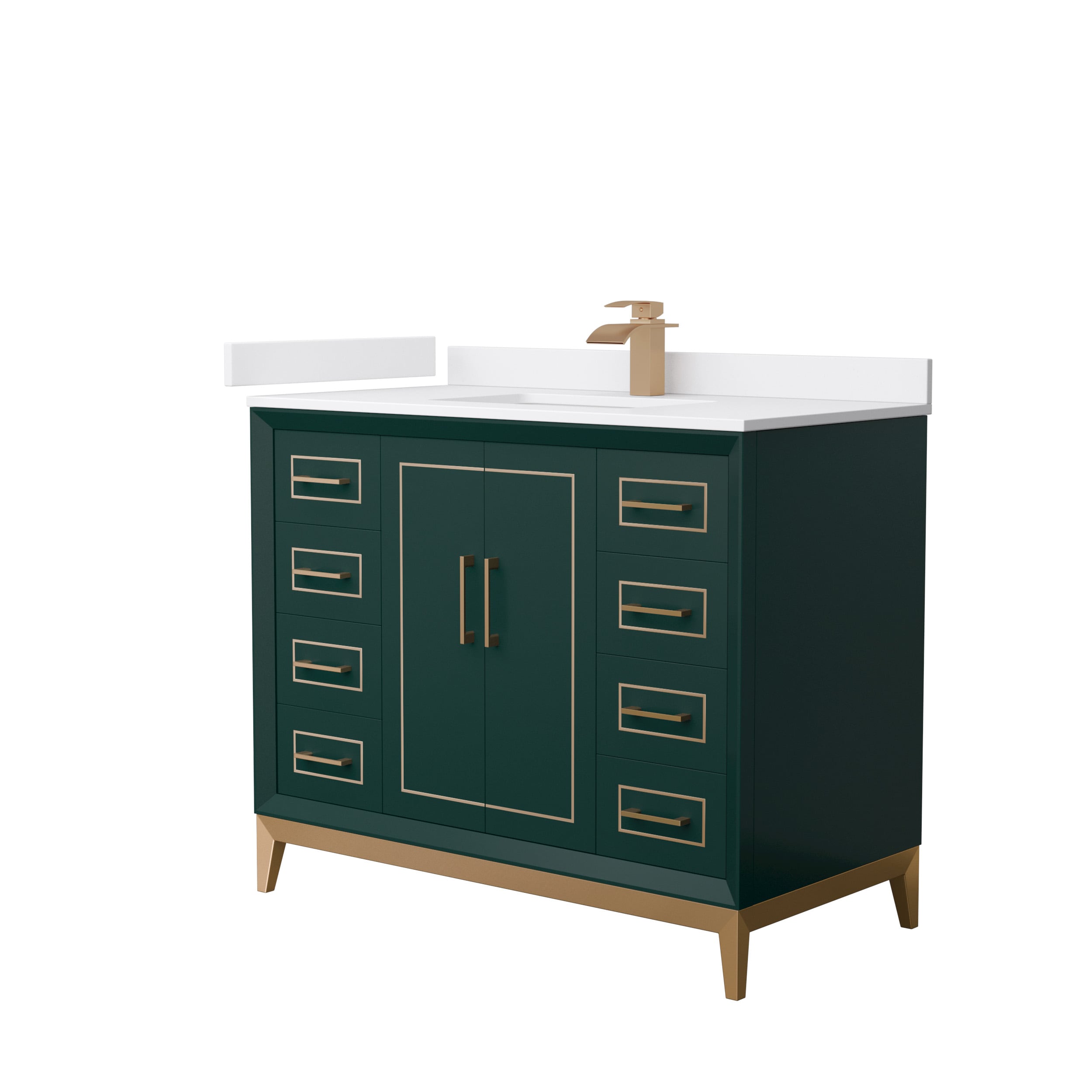 Wyndham Collection WCH515142SGSWCUNSMXX Marlena 42-in Green with Satin Bronze Trim Undermount Single sink Bathroom Vanity with White cultured marble Cultured marble Top