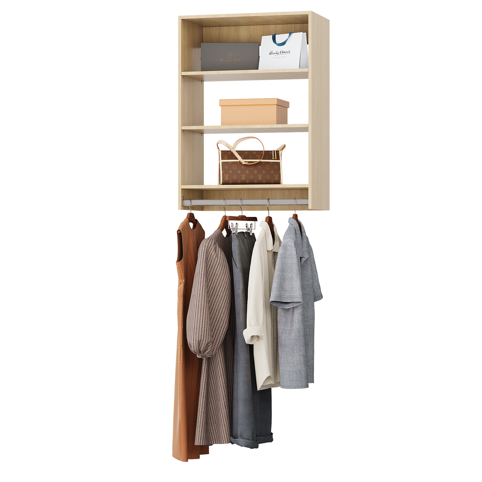 LOVMOR LO-99BB0055F2-SY-ZJL 22.5 in Wood Medium Hanging Closet Unit-Customizable Wall Mounted Modular Closet System for Bedroom or Walk-in Closet