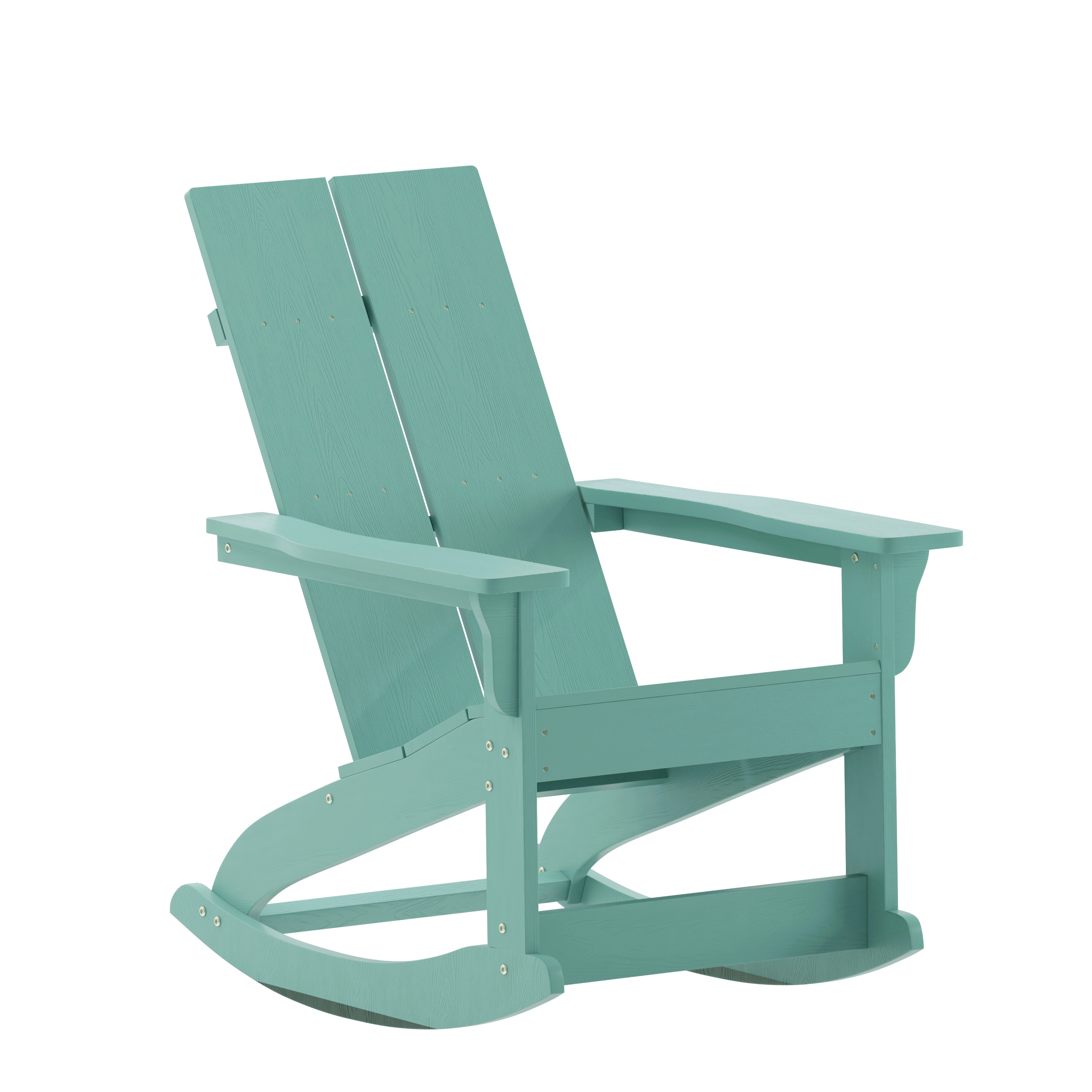 Flash Furniture 196861105845 Finn Modern Commercial Grade Poly Resin Wood Adirondack Rocking Chair - All Weather Sea Foam Polystyrene - Dual Slat Back - Stainless Steel Hardware