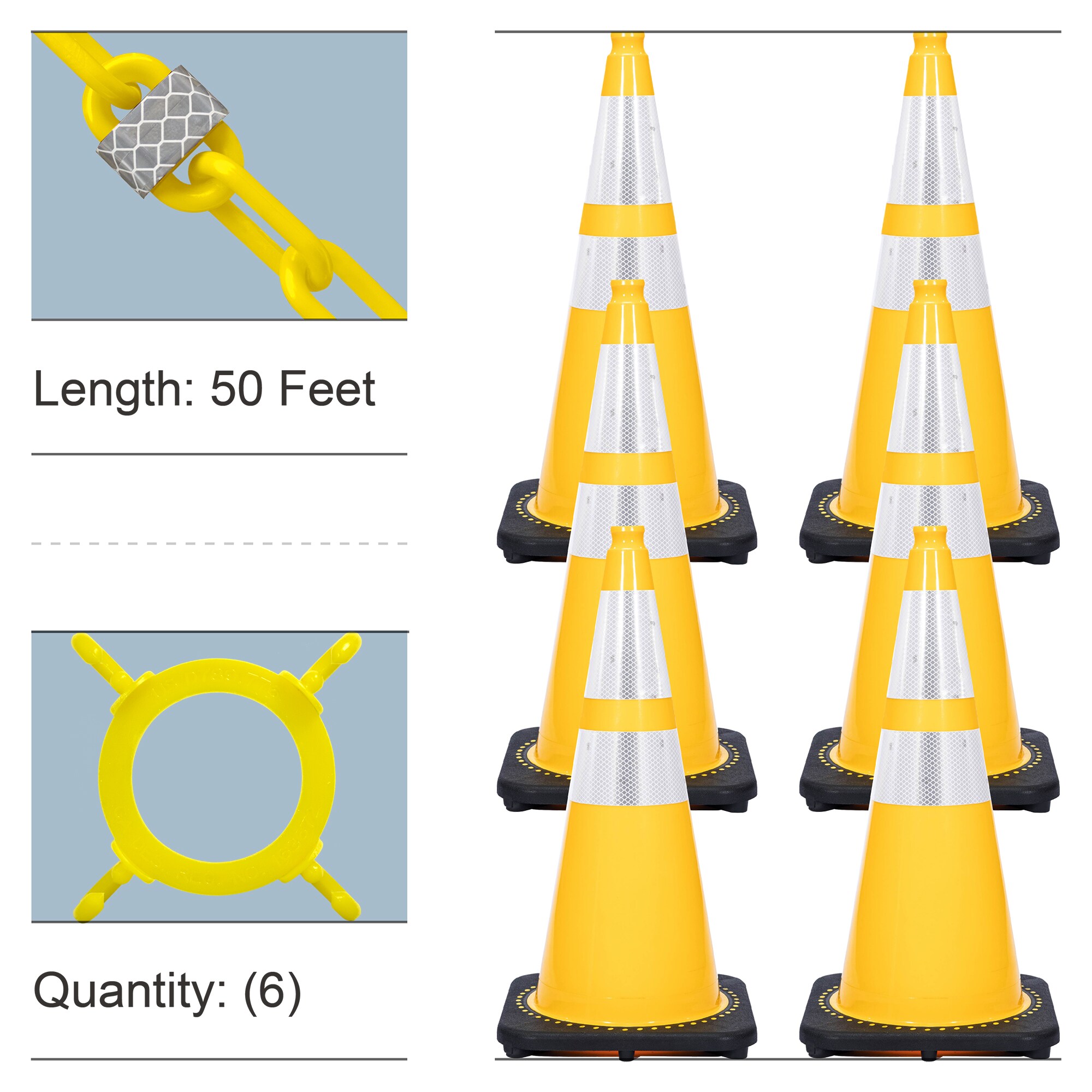 Mr. Chain 23272-6 28 Inch Yellow Reflective Cone and Reflective Chain Kit
