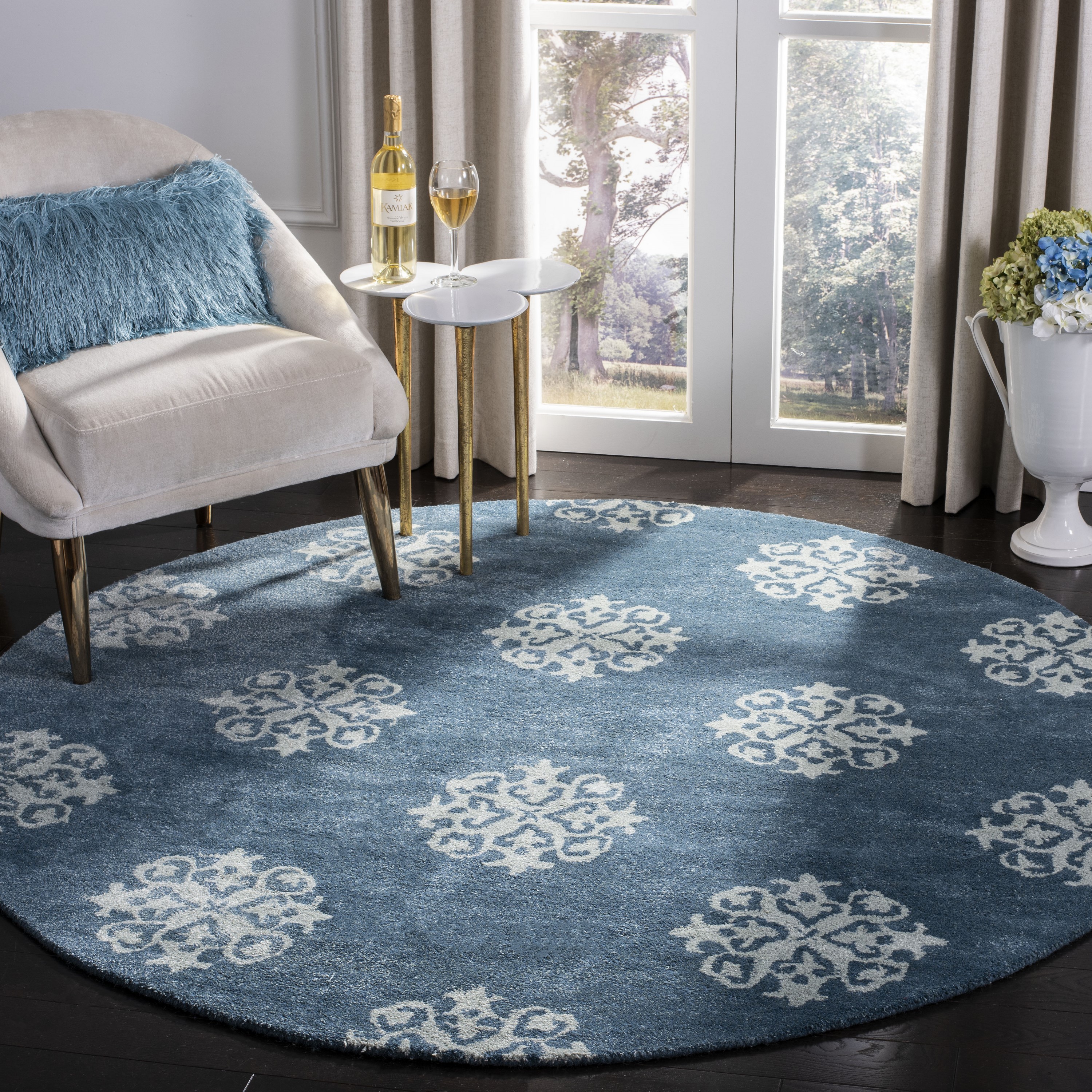 Safavieh SOH424B-8R Soho Thomas 8 x 8 (ft) Tufted Wool Blue Round Indoor Abstract Area rug