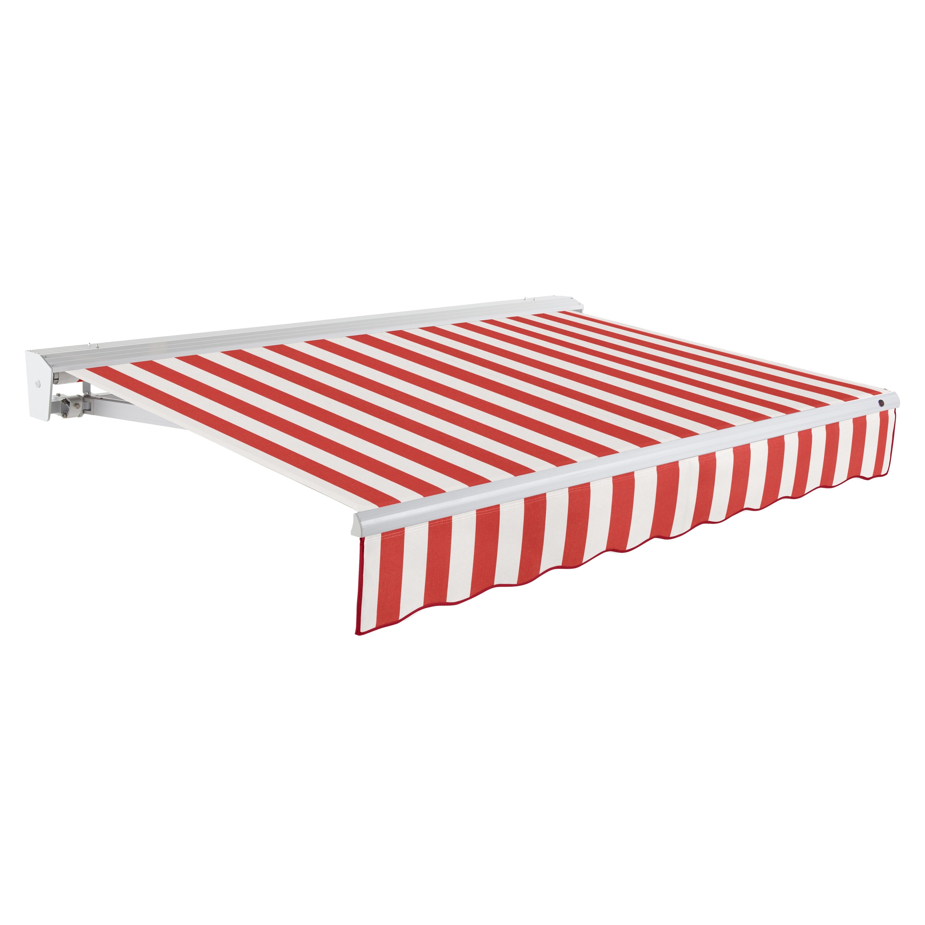 Awntech DM14-L-RW Destin 168-in Wide x 120-in Projection x 10-in Height Fabric Red/White Stripe Striped Manual Retractable Patio Awning