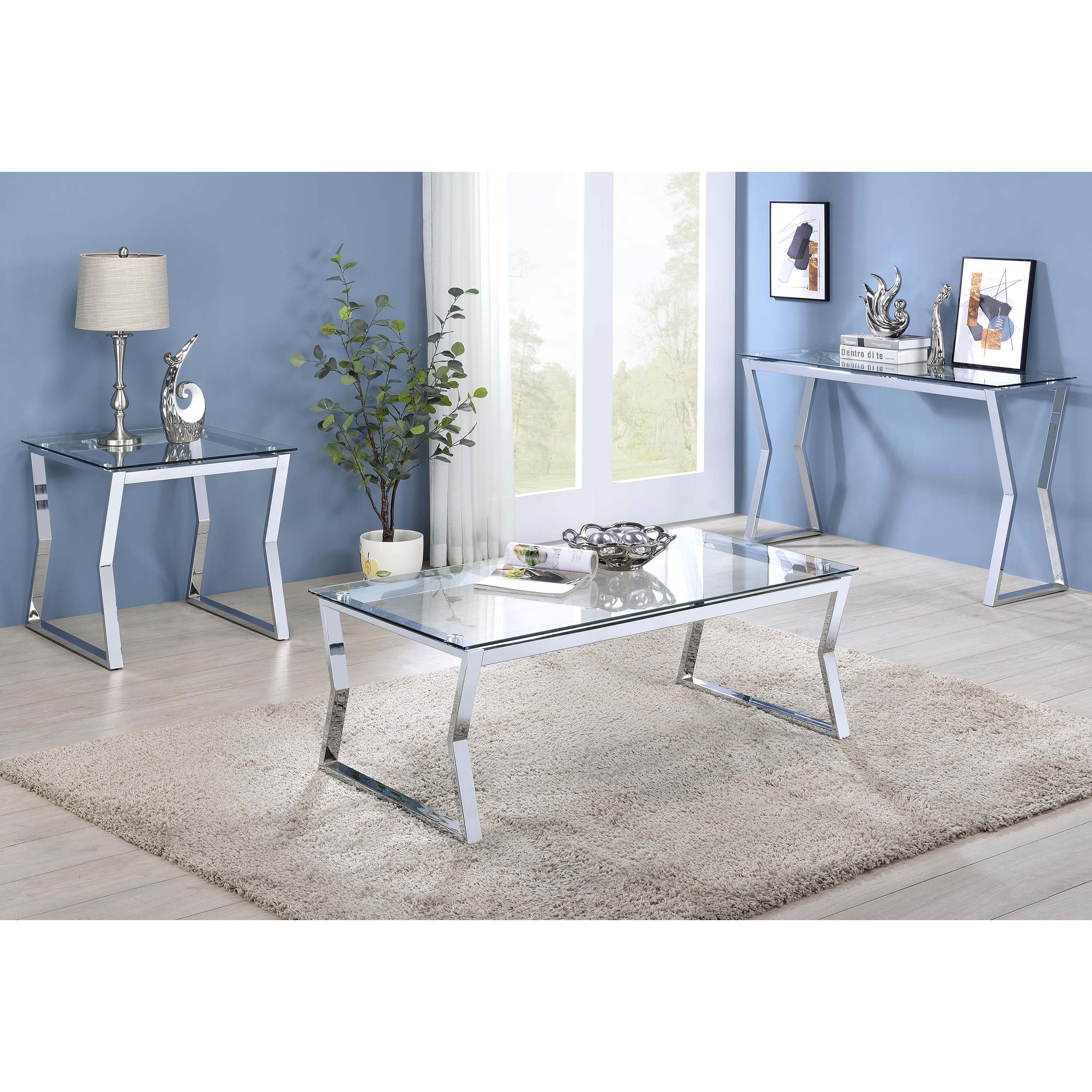 Furniture of America IDF-4405-3PC Alomar Modern Clear Accent Table Set