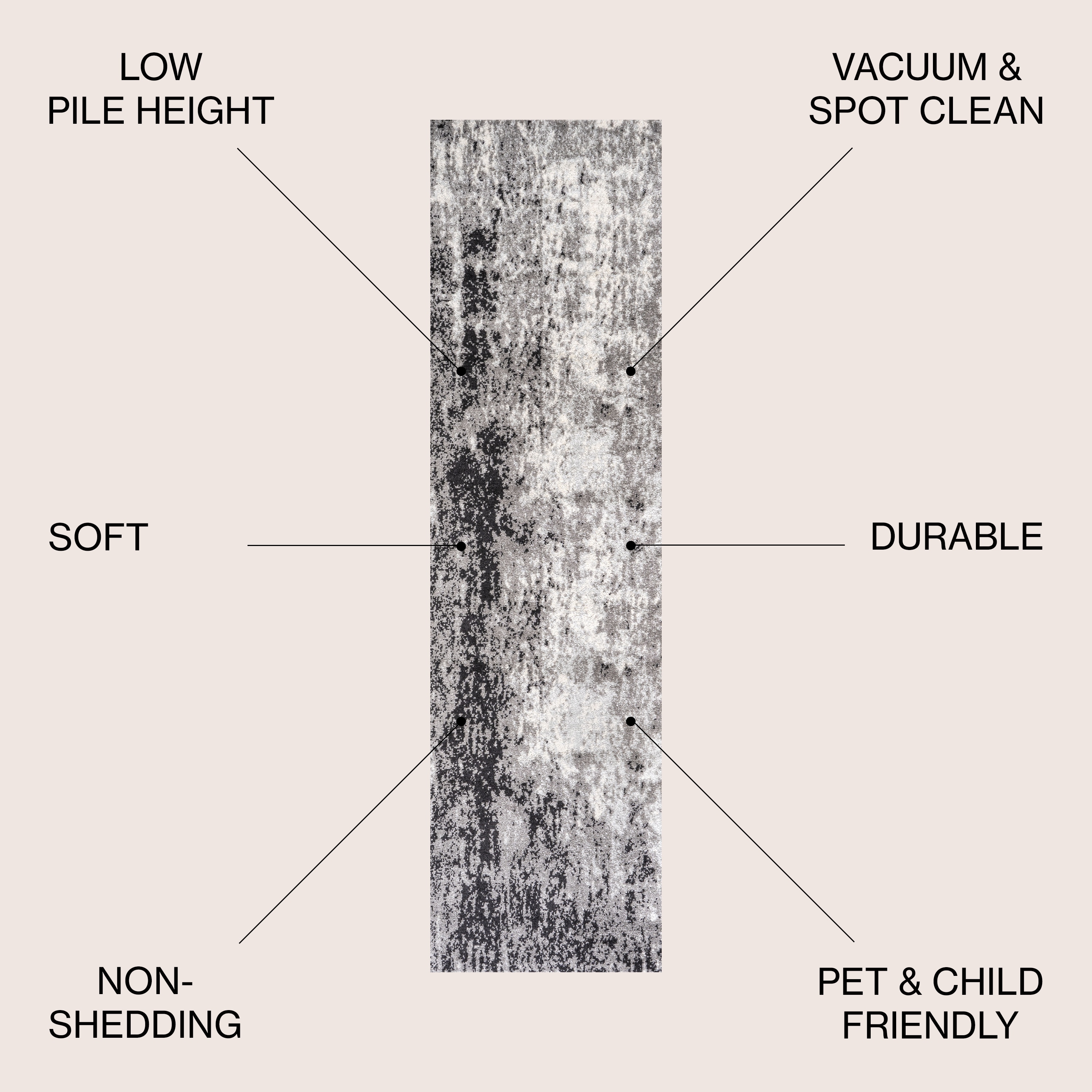 Storm Abstract Reversible Area Rug in Gray/Cream - Easy Care