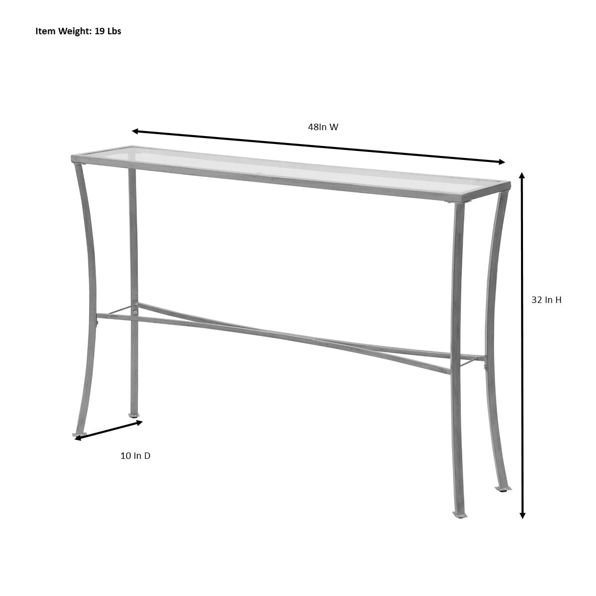 Antique Gold Metal and Glass Console Table, 50.5"