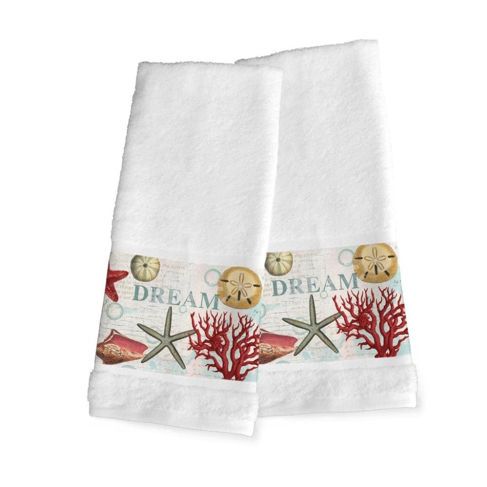 Coastal White & Coral Starfish Kitchen Towel, 2-Pack