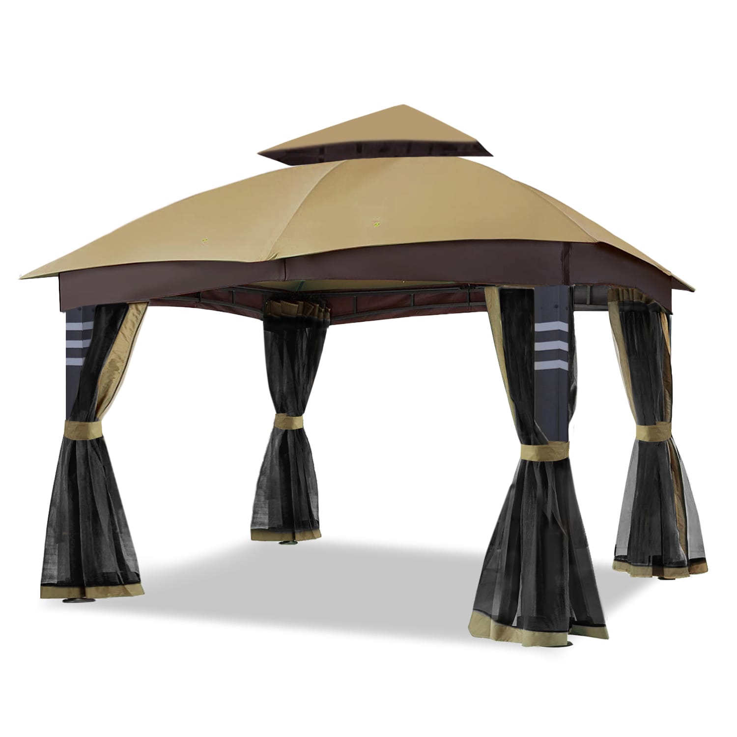 CoastShade WKLS-3015-KK 12-ft x 10-ft Khaki Metal Rectangle Screened Gazebo