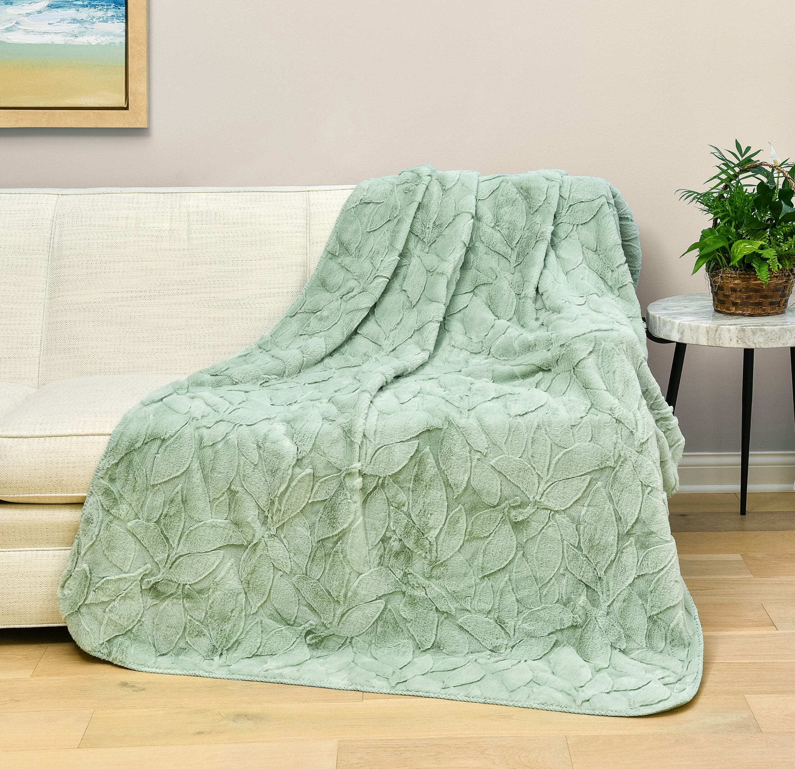 Northwest HGTV Triple Jacquard Carved Faux Fur Throw Blanket Quietude 50 x 70 inches
