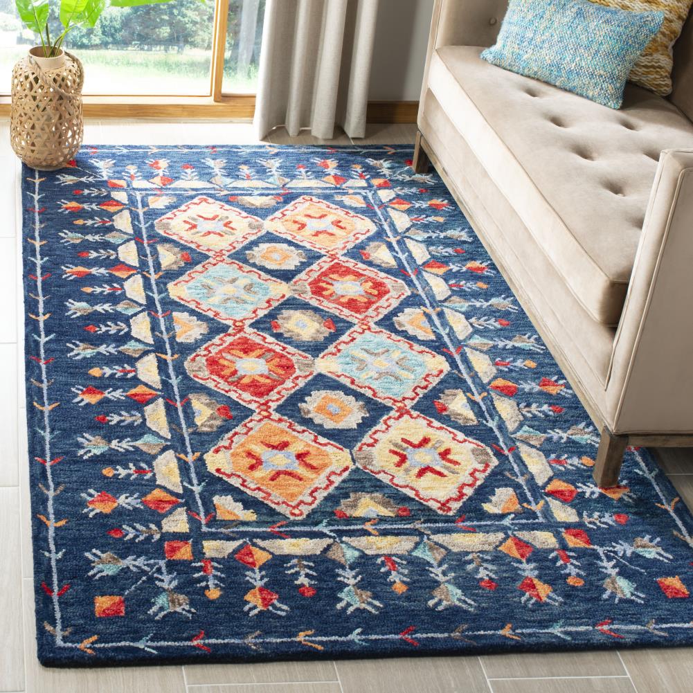 Handmade Tufted Wool-Cotton Blend Blue Rectangular Rug