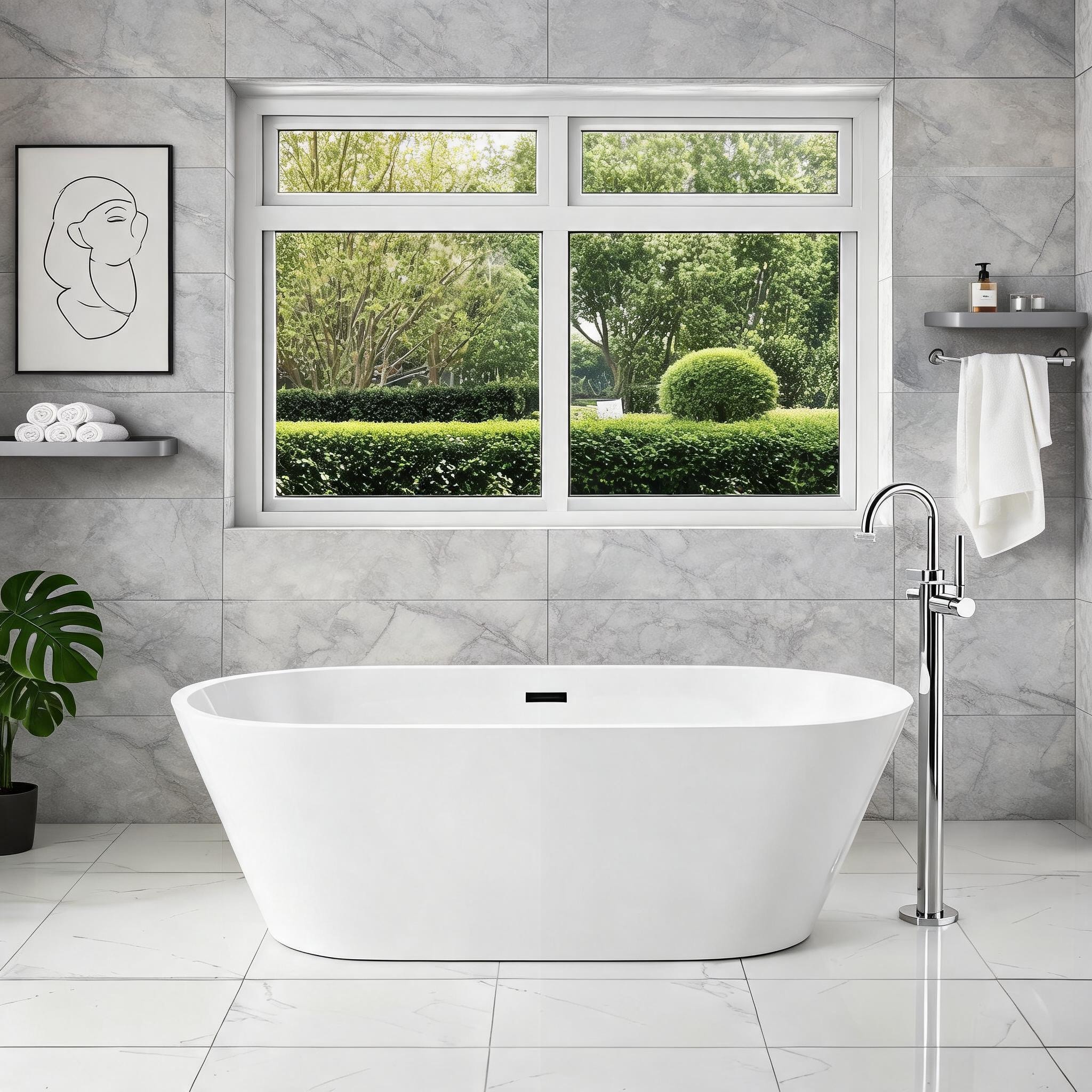 Watnature 67 Inch Freestanding Soaking Tub Acrylic White Finish Stand Alone Bathtub for Home Bathroom Relaxation #SBTKZZDMCQJR