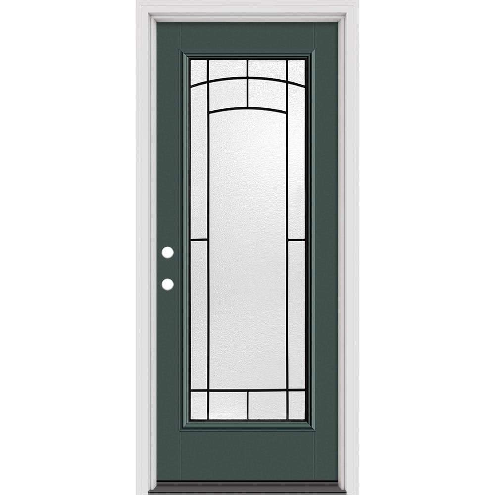 Masonite 631705 Brooklyn 36-in x 80-in x 4-9/16-in Fiberglass Half lite Left-hand inswing Roma Red Painted Prehung Slab Front Door with Brickmould Solid core