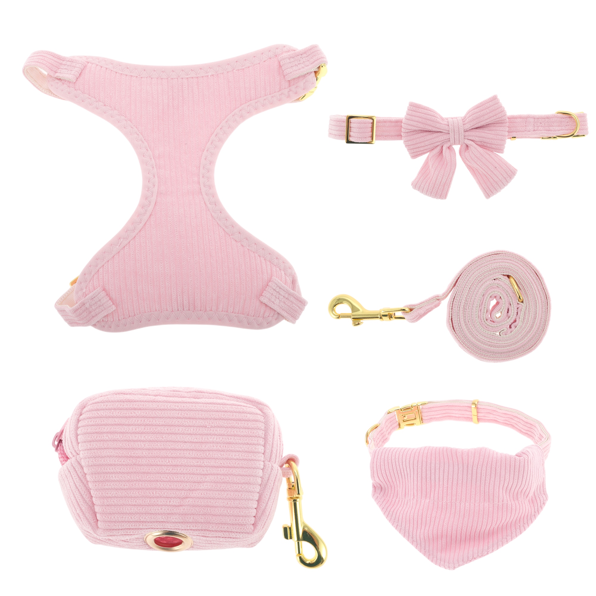 Unique Bargains Dog Harness Cute Dog Collar Harness with Bow Adjustable Leash Set for Puppies Breathable Pet Vest Small Pink 1 Set