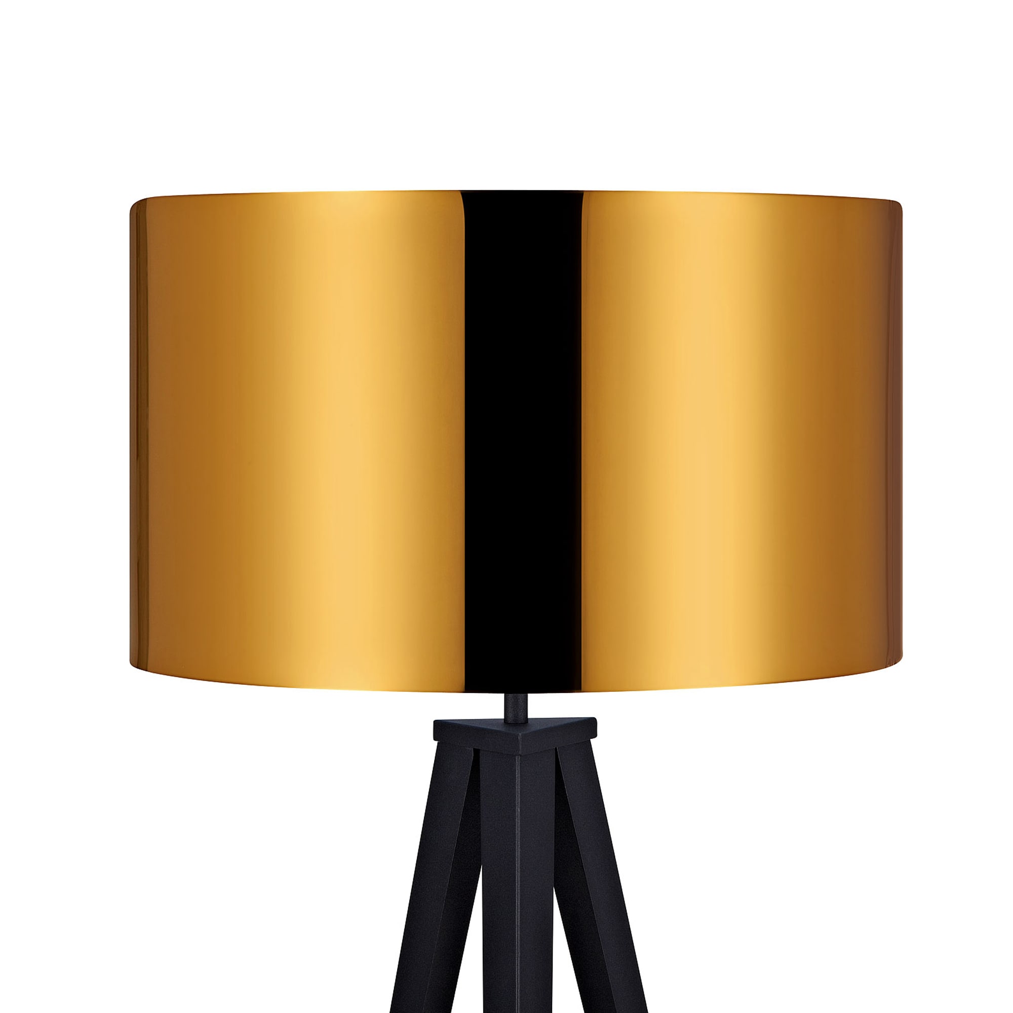 Elegant Black Tripod Outdoor Floor Lamp with Gold Drum Shade