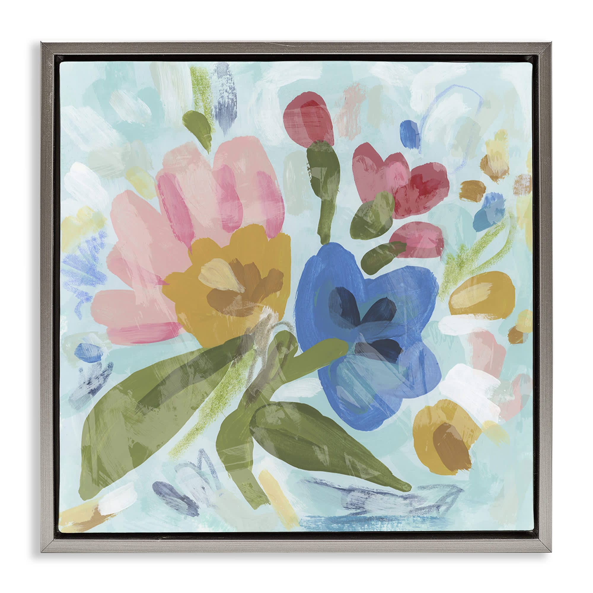 Stupell Industries BS-407-FFL-24X24 Stylish Pop Flowers Gray Framed Floater Canvas Wall Art By June Erica Vess 25 x 25