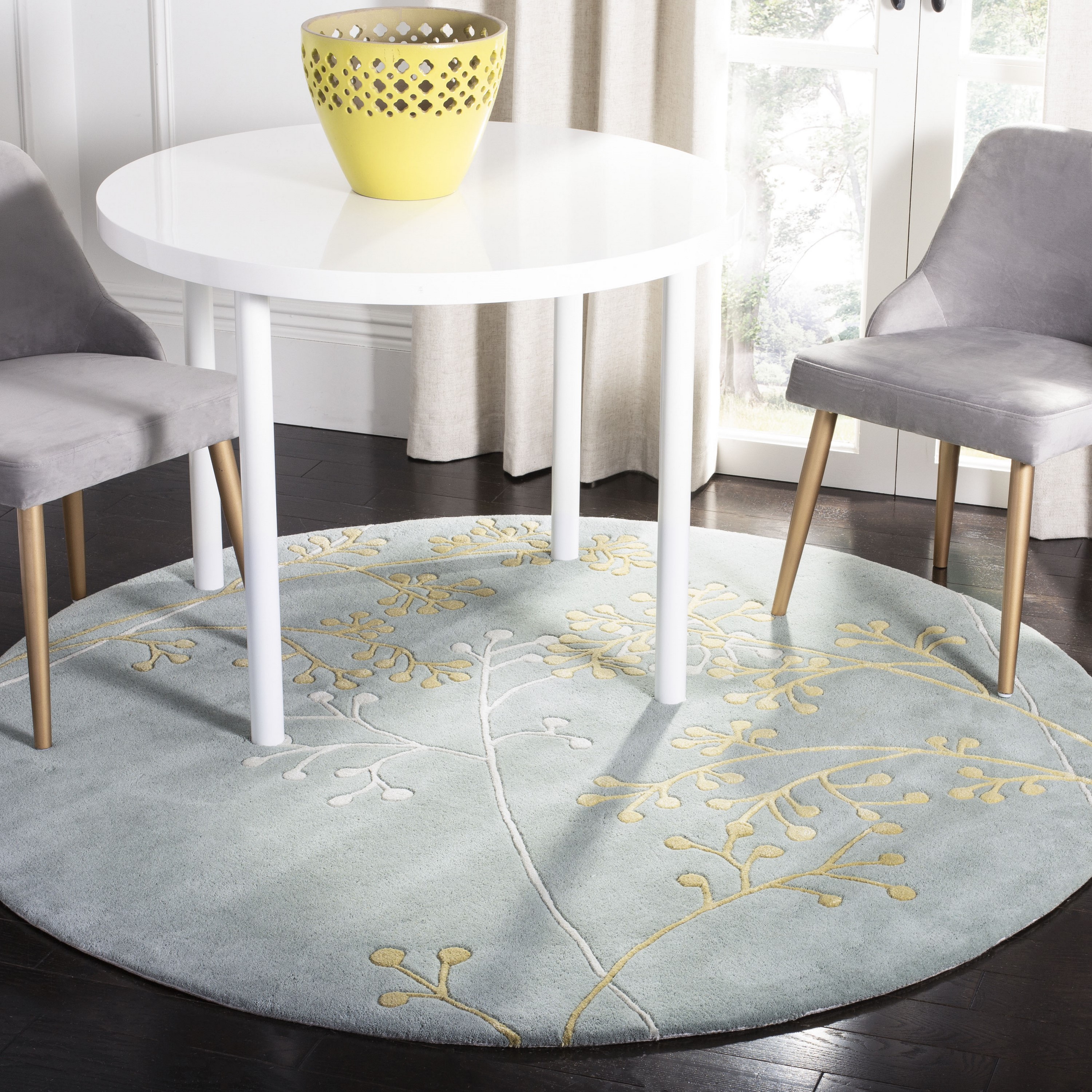 Handmade Light Blue Wool and Viscose Round Tufted Area Rug