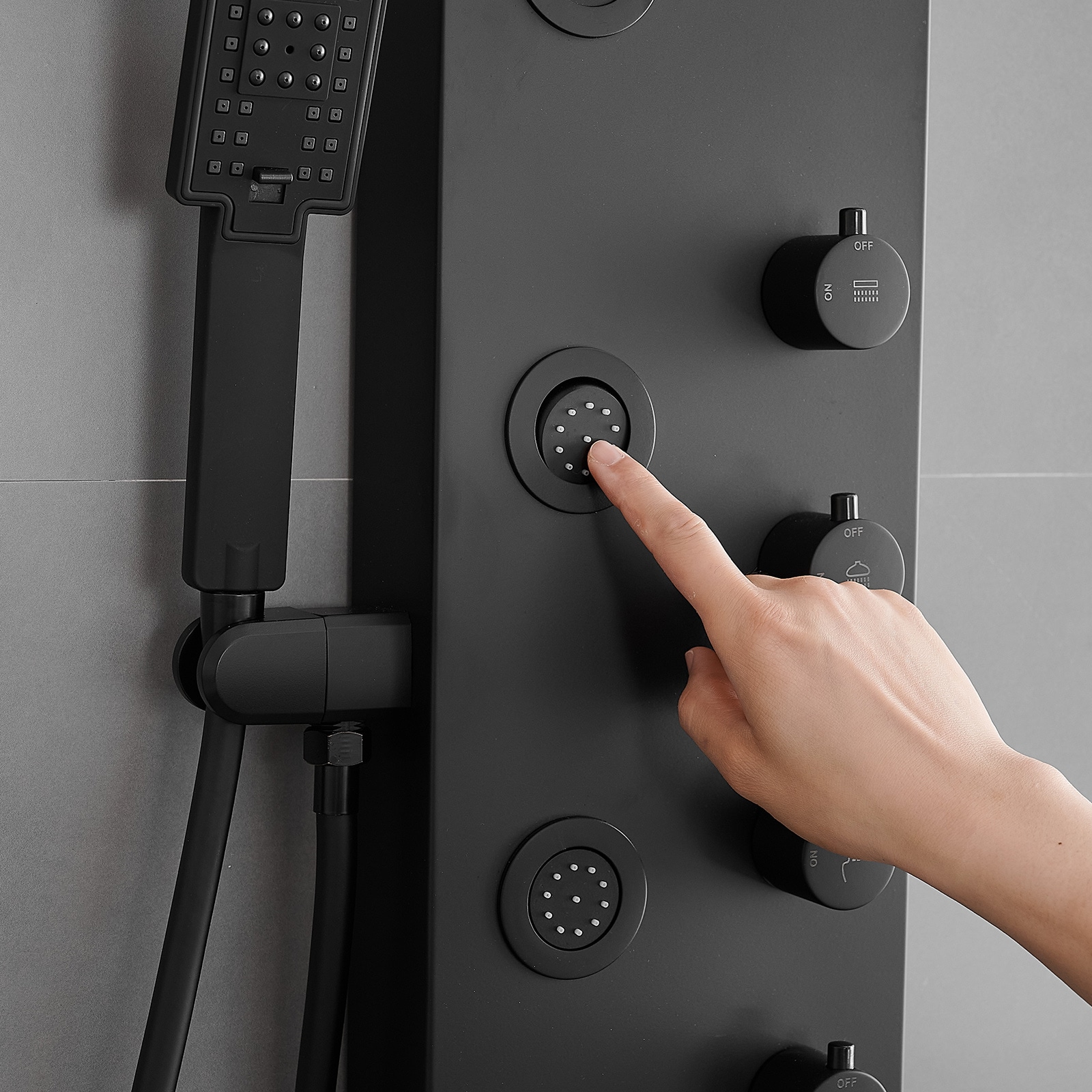 bwe-matte-black-8-in-waterfall-shower-tower-system-with-4-way-diverter