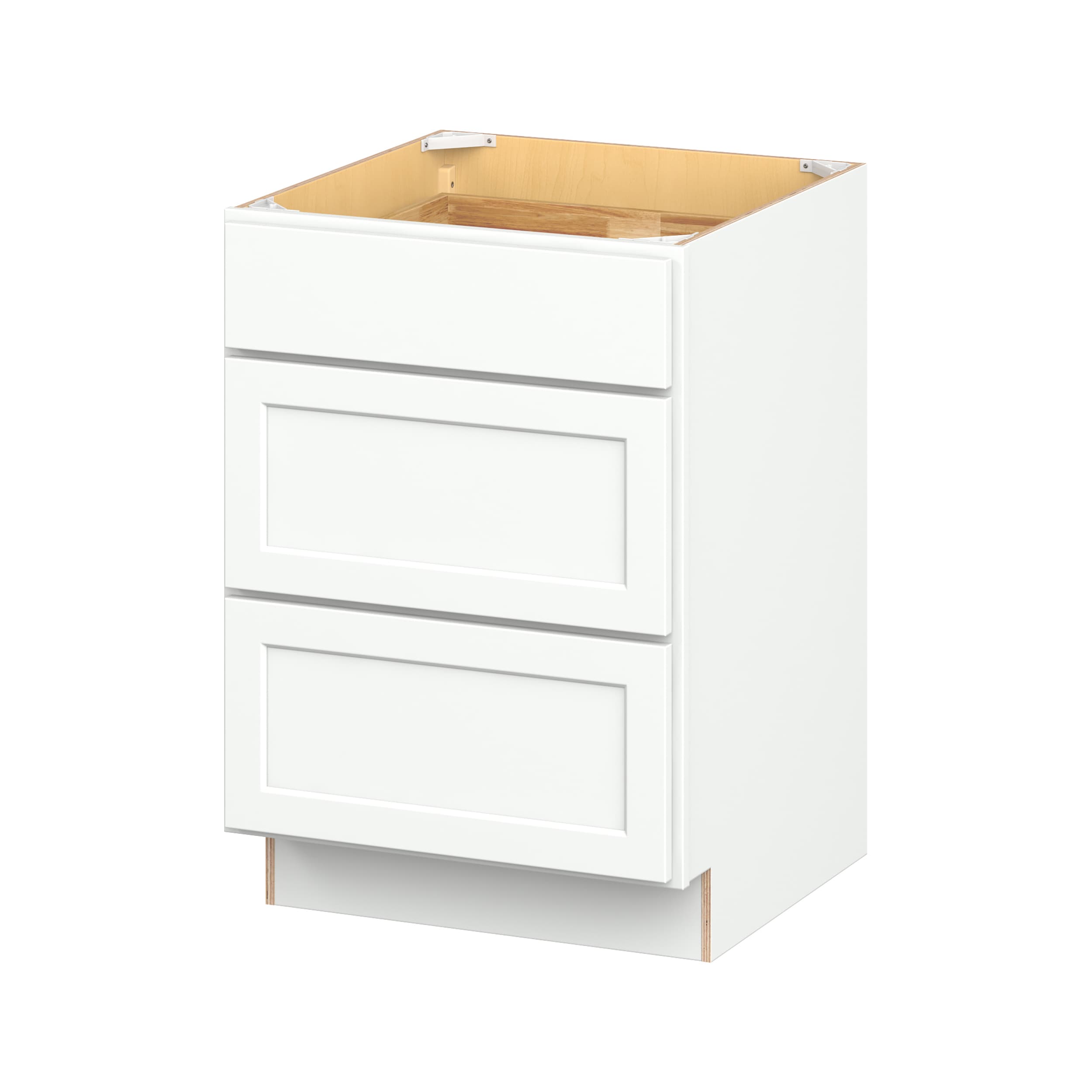 Hugo&Borg DB24-GL PRO Glendale 24-in W x 34.5-in H x 24-in D Pure White 3 -Drawers Drawer Base Ready to assemble Plywood Cabinet (Recessed Panel Shaker)