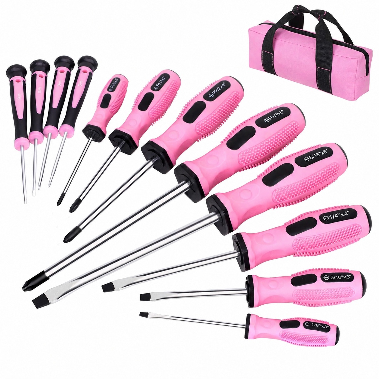 AKSCYZM  12 Piece Pink Magnetic Screwdrivers Set with Slotted Phillips and Precision Screwdrivers with Storage Bag for Repair Tasks