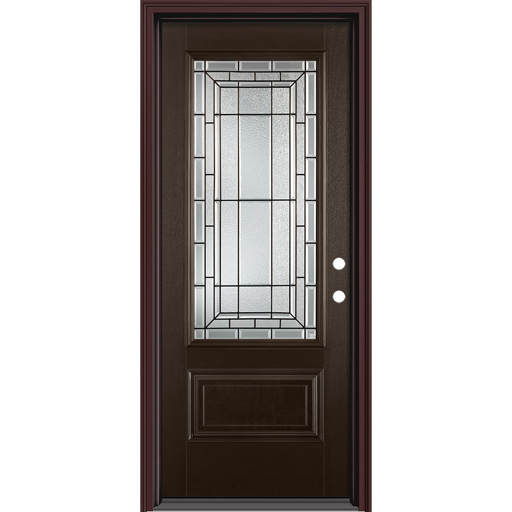 Masonite 631128 Sequence 32-in x 80-in x 4-9/16-in Fiberglass 3/4 lite Left-hand inswing Walnut Painted Prehung Front Door with Brickmould Insulating core