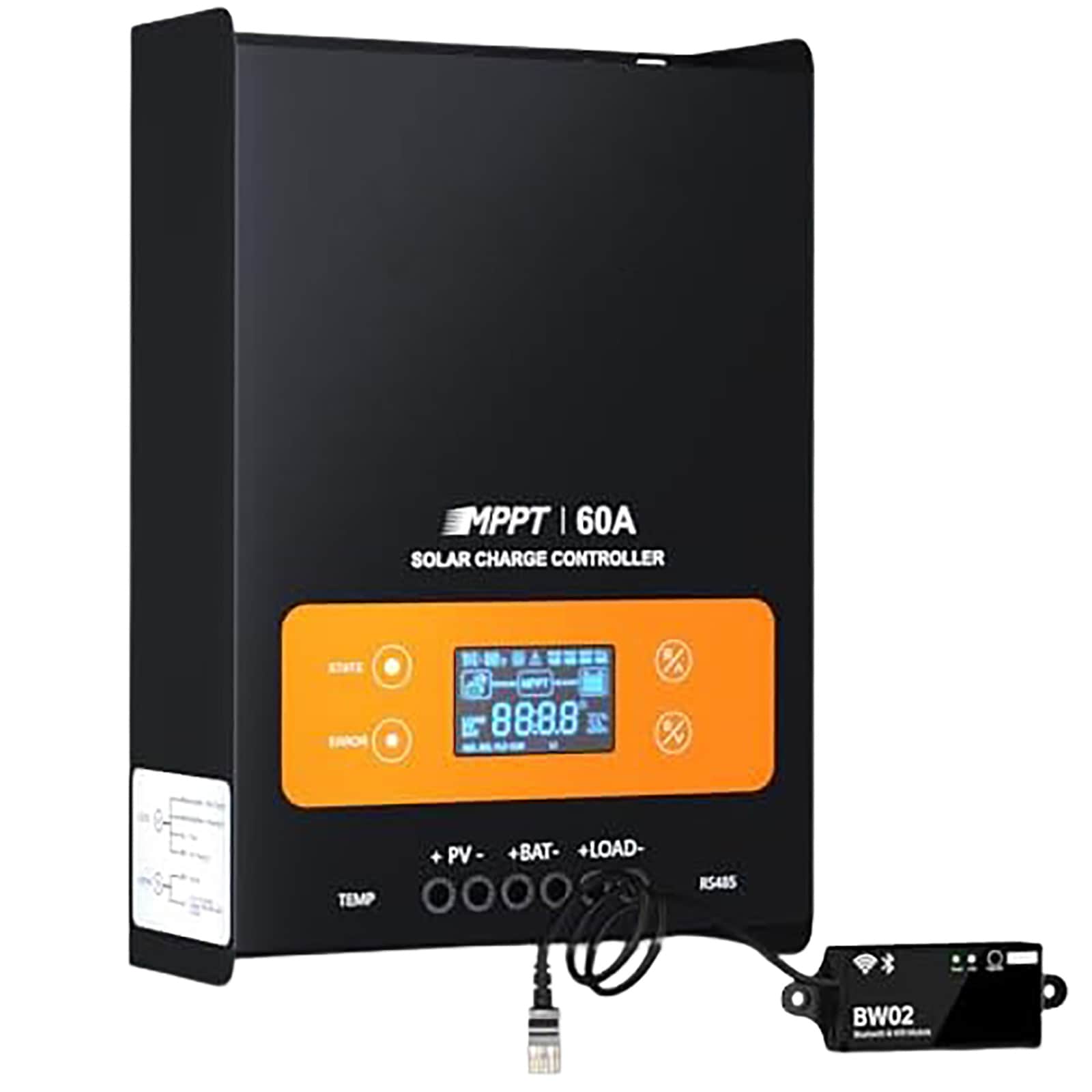 Etokfoks  60A MPPT solar charge controller for 12V 24V 36V and 48V systems with Bluetooth LCD display and protection for RV and off grid use