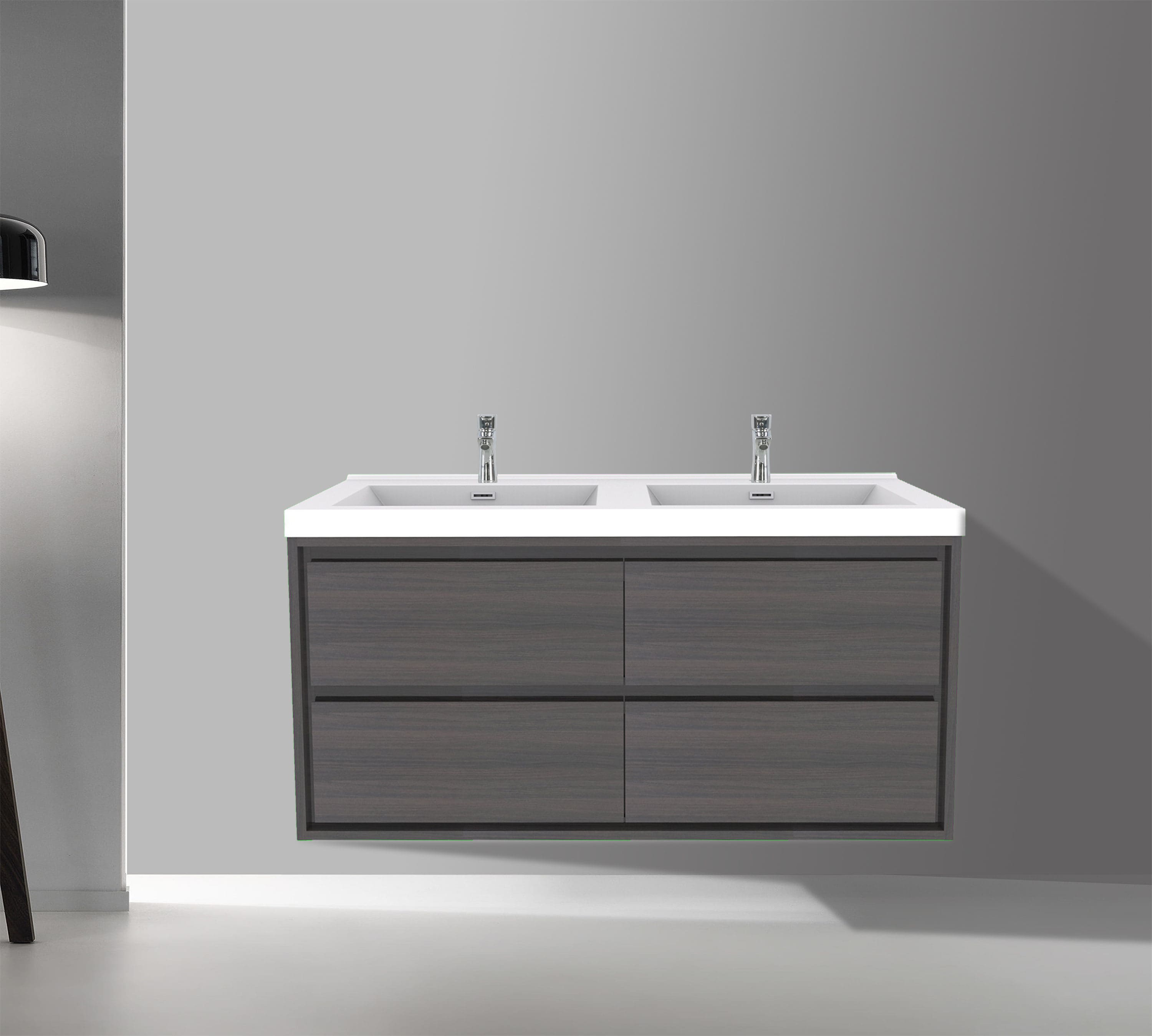 Moreno Bath MOM848D-GO Sage 48-in Gray Oak Double sink Floating Bathroom Vanity with Glossy white Acrylic Top