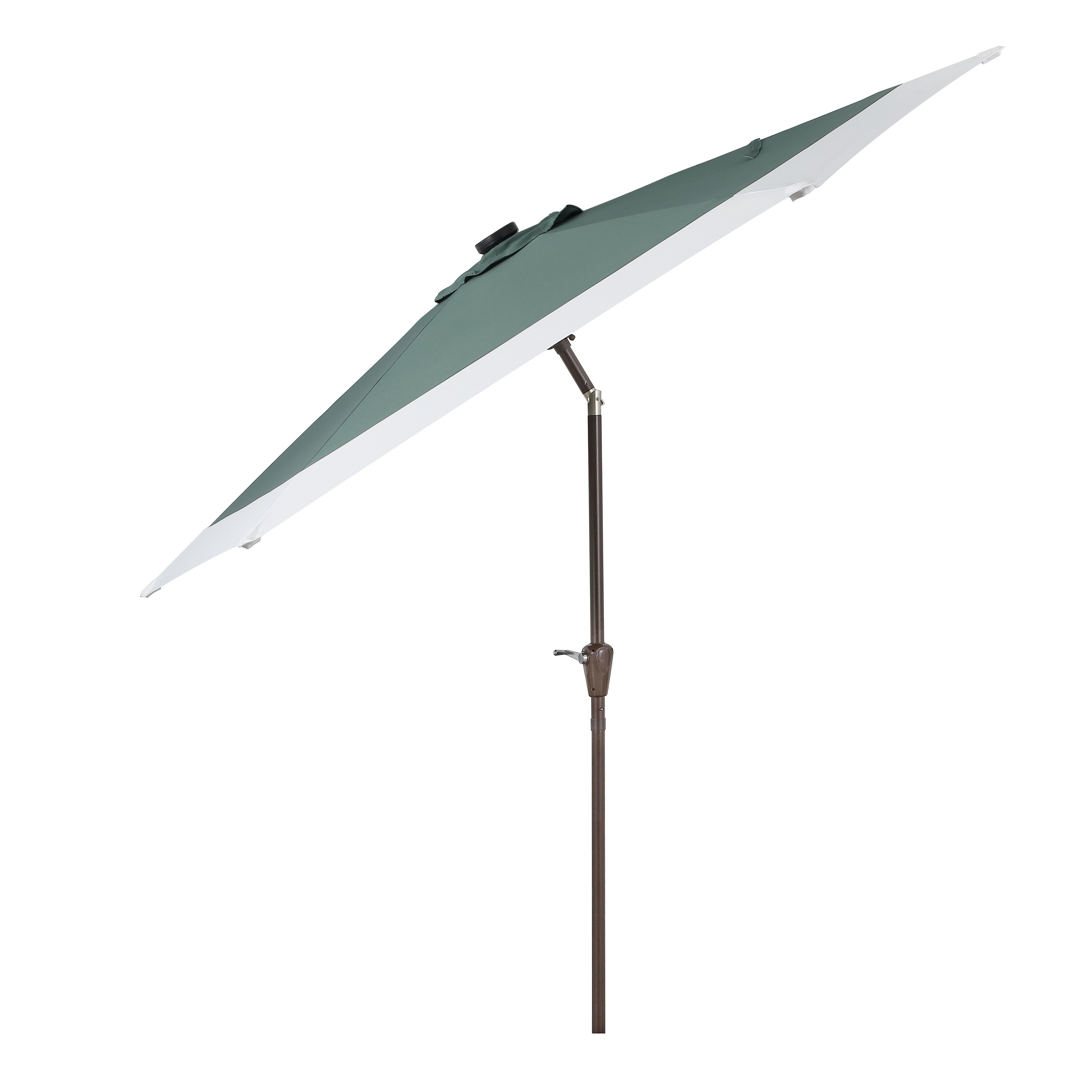 Spencer 9 ft. Green and White Aluminum Coastal Patio Umbrella with LED Lights