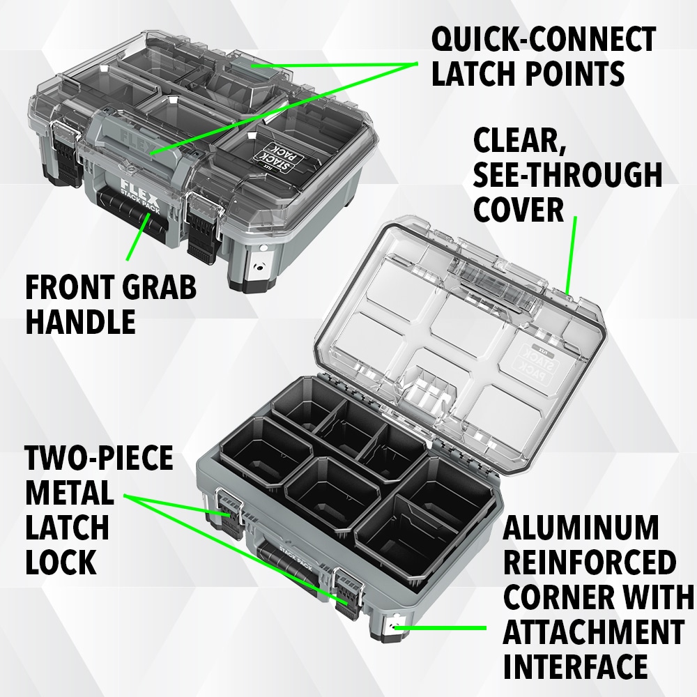 FLEX STACK Lockable Portable at 11-in Tool Metal Medium Box Boxes Tool department Box Gray in Organizer the PACK