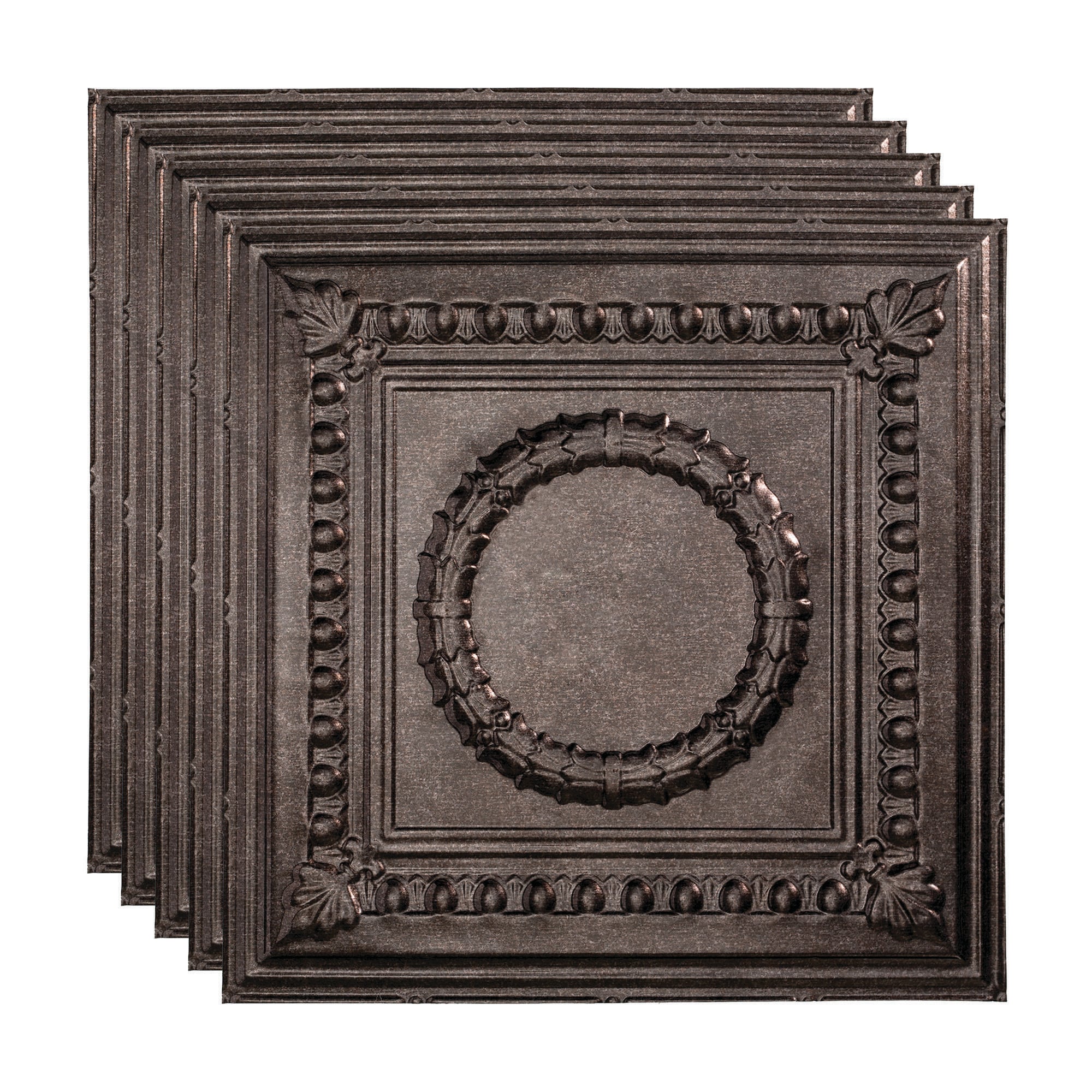 Fasade PL5727 2-ft x 2-ft Rosette Smoked Pewter PVC Drop Ceiling Tile ( 5 -Pack, 20-Sq. Feet / Case )