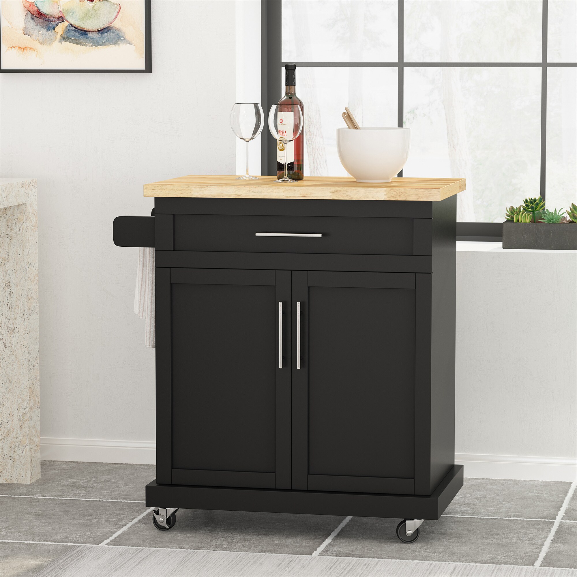 BABOOM Gray Composite Base with Composite Top Rolling Kitchen Cart (18-in x 32-in x 34.5-in)
