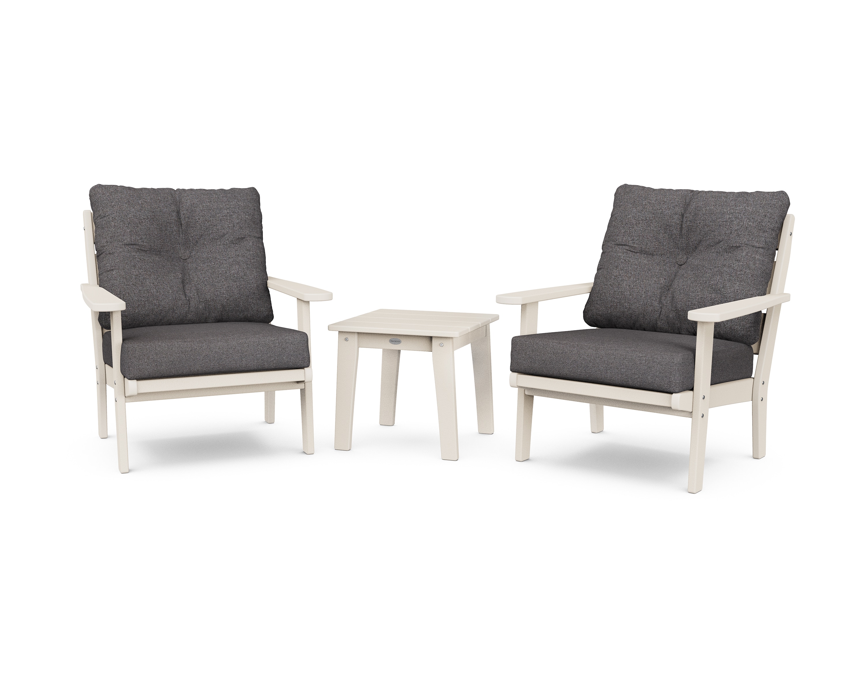 POLYWOOD PWS518-2-SA145986 Lakeside 3 -Piece Patio Conversation Set with Dark Gray Revolution Cushions