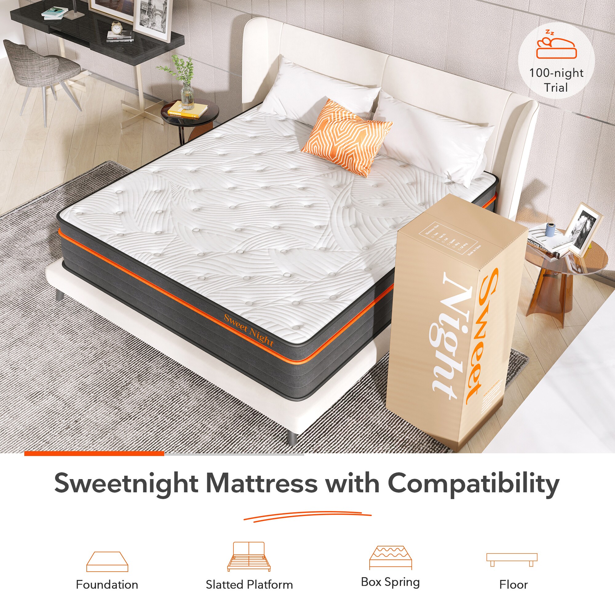 Sweetnight 12 in. Medium Hybrid Pillow top Queen Size Mattress