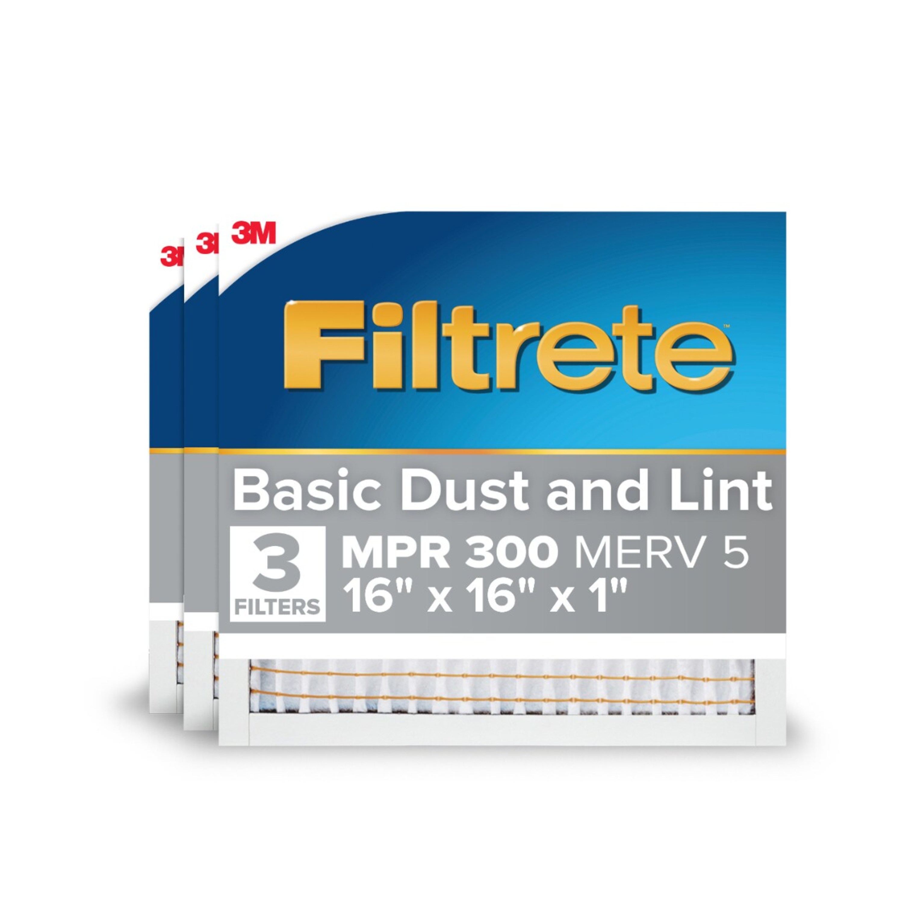 Filtrete 316DC-3PK-4 16 x 16 x 1 MERV 5 300 MPR Basic Dust and Lint Electrostatic Air Filter 3 -Pack