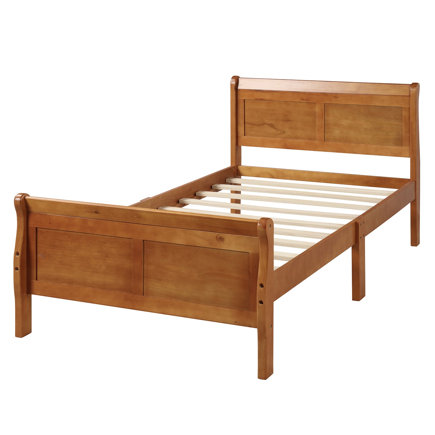 Qualler LUFU2439L Twin Oak Wood Platform Bed with Headboard